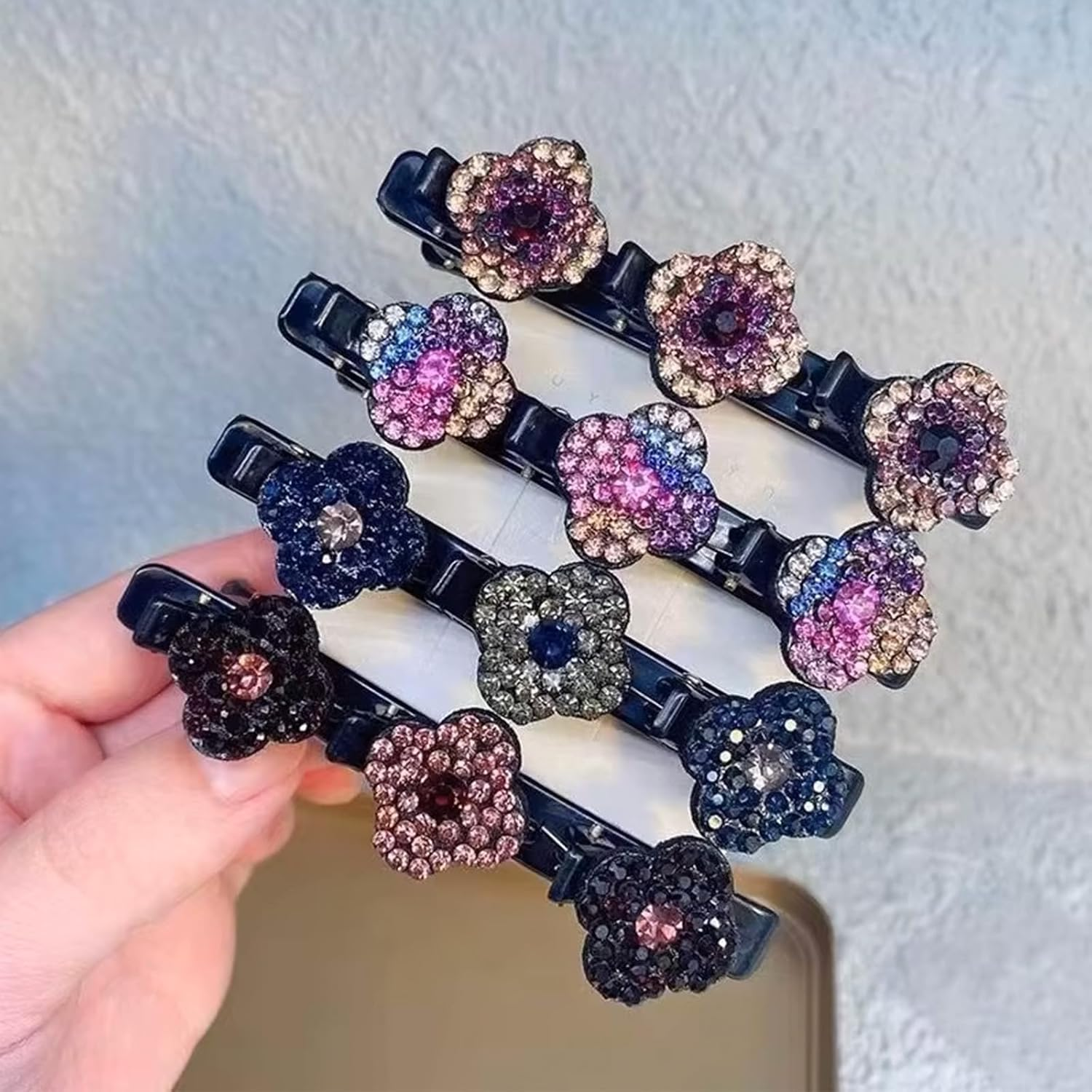 Shiny Rhinestone Hair Clip, 4 Pieces Women'S Hair Clips, Hair Clip with Crystal Flower, Double Layer Hair Clips, Glitter Crystal Stone, Girls Hair Accessories for Girls Women image number 4