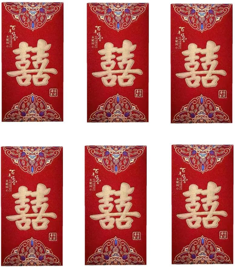 Traditional Chinese Wedding Red Envelopes, Hong Bao Red Packets for Wedding 6 PCS image number 3