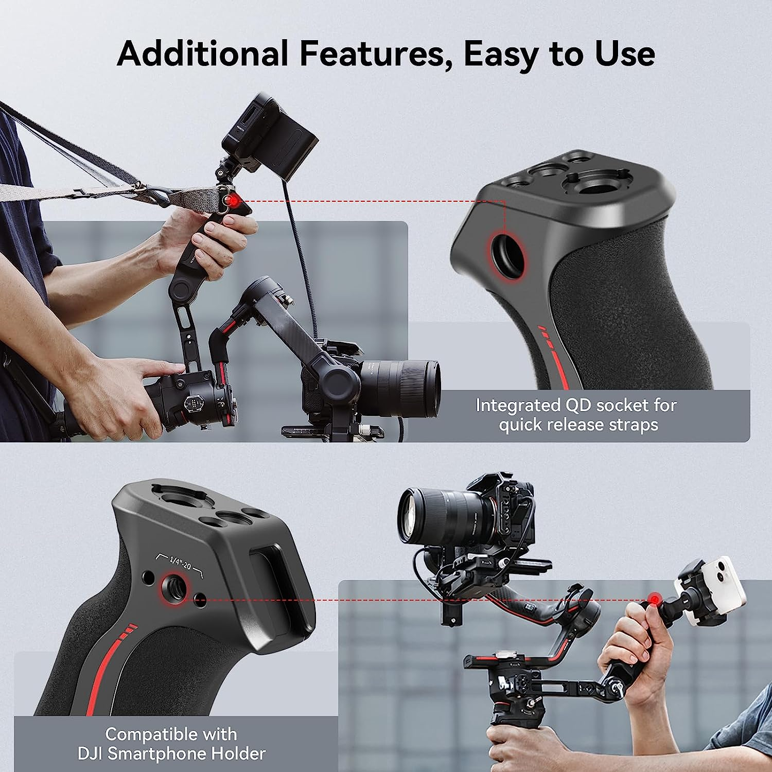 SMALLRIG Adjustable Sling Handgrip Gimbal Sling Handle for DJI RS 3 Mini/Rs 3 / RS 3 Pro/Rs 2 / RSC 2 Stabilizer, 13.2Lb / 6Kg Load, Ergonomic Grip for Low Angle Shots, Upgraded Version - 3028C image number 1