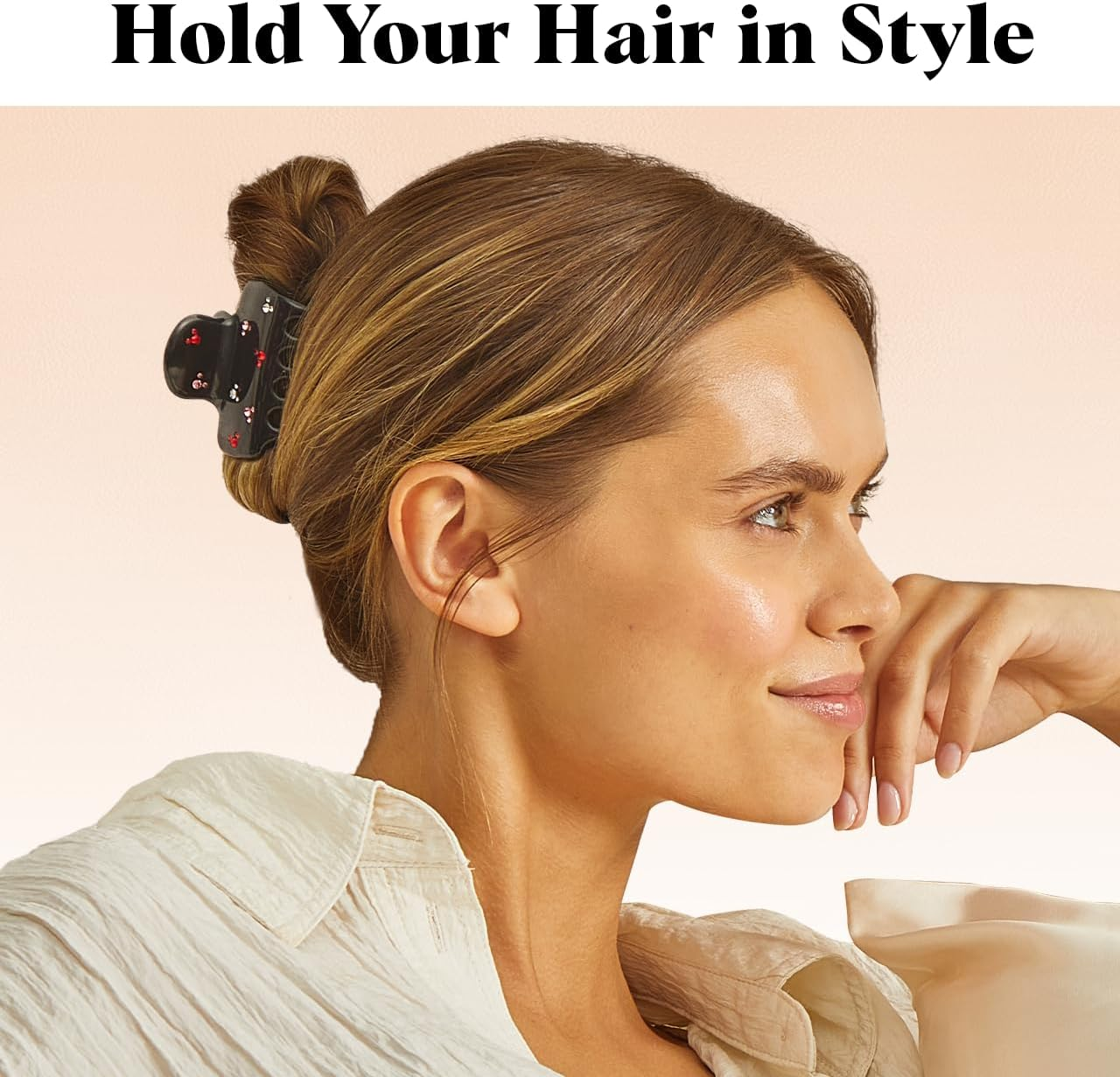 Mickey/Minnie X Kitsch Recycled Plastic Rhinestone Puffy Claw Clips, Hair Clips for Women Girls, Hair Claw Clips for Thick Hair, Claw Hair Clips for Thin Hair, Hair Accessories for Women, 1Pc (Black) image number 3