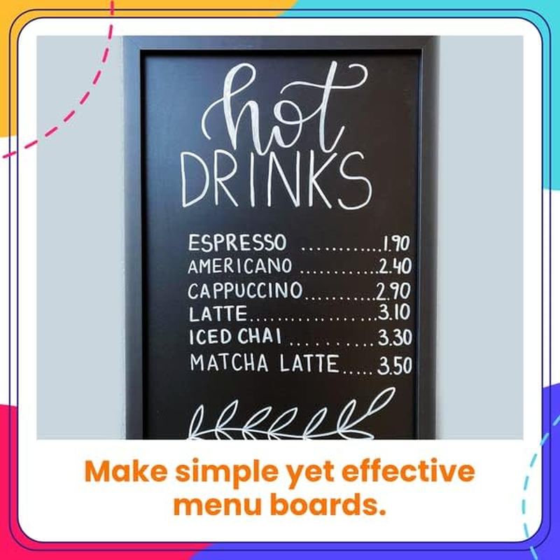 Chalkola 6 White Liquid Chalk Markers - White Dry Erase Liquid Chalk Pens for Chalkboard Signs, Blackboard, Car Window, Glass, Bistro | Variety Pack - (3X) 3Mm Fine Tip + (3X) 6Mm Bold Size Ink Marker image number 2