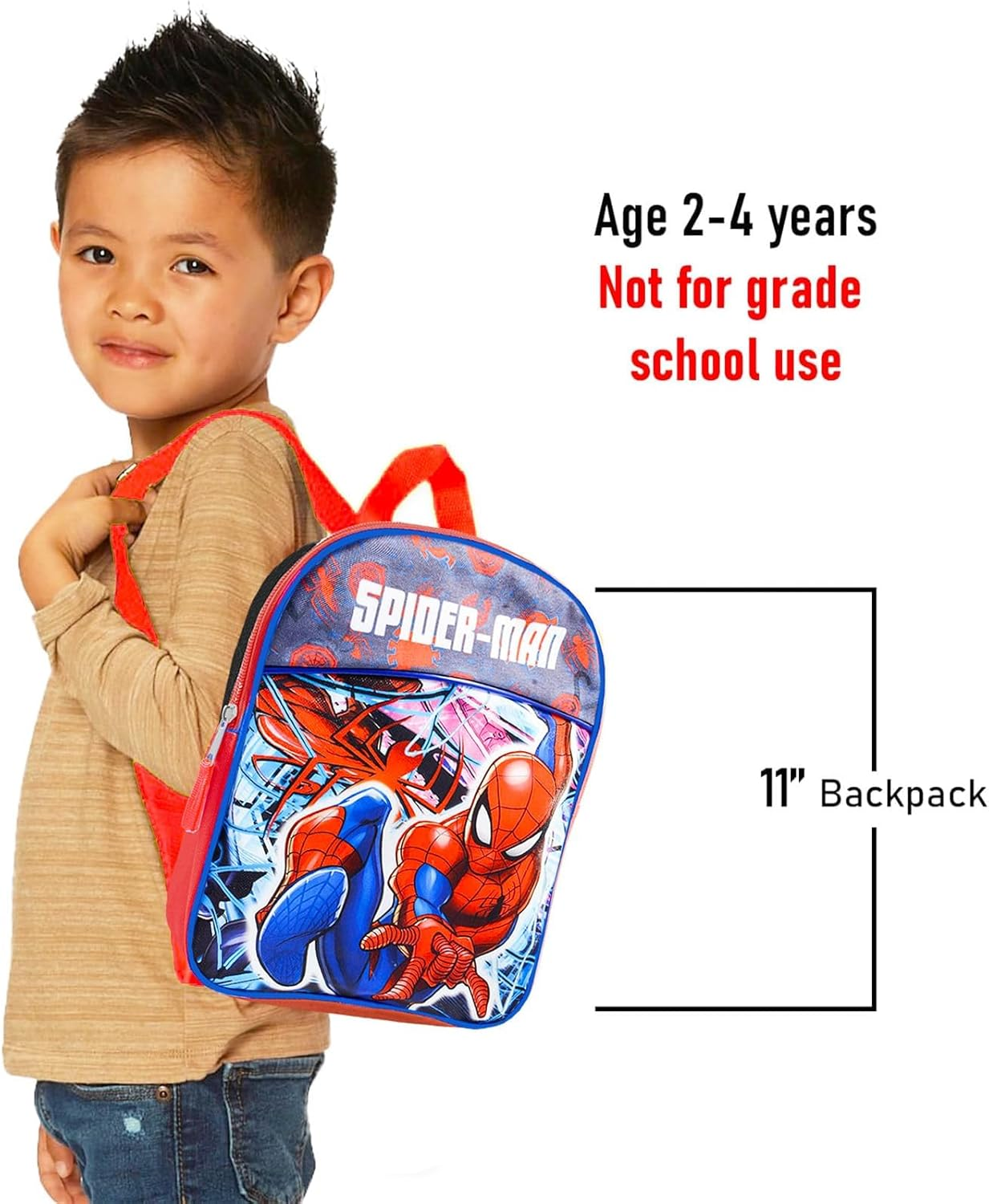 Marvel Spiderman Mini Backpack for Boys, Kids ~ 4 Pc Bundle with 11" Spiderman School Bag for Kids, Water Pouch, Stickers, and More | Spiderman Preschool Supplies image number 1