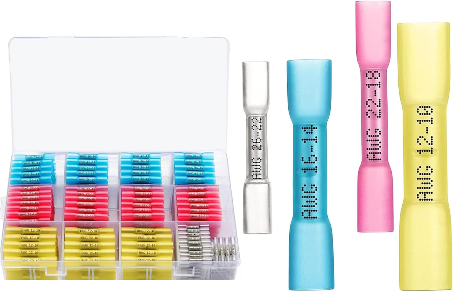 210Pcs Heat Shrink Butt Connectors, Marine Grade Waterproof Electrical Crimp Wire Connectors Kit-Tinned Red Copper Insulated, for Boat, Truck, Stereo, Joint(4 Colors/4Sizes) image number 5