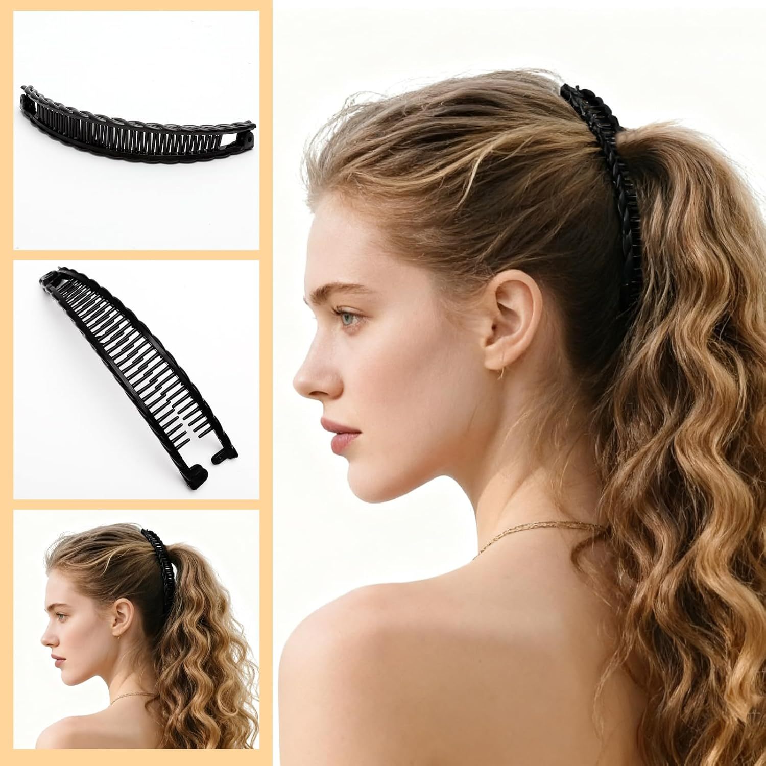 VOSSOT Pack of 4 Banana Clip Thick Hair, Hair Clips, Hair Clips, Banana Hair Clips, Claw Clip, Banana Hair Clips, Women'S Brown & Black & White & Transparent