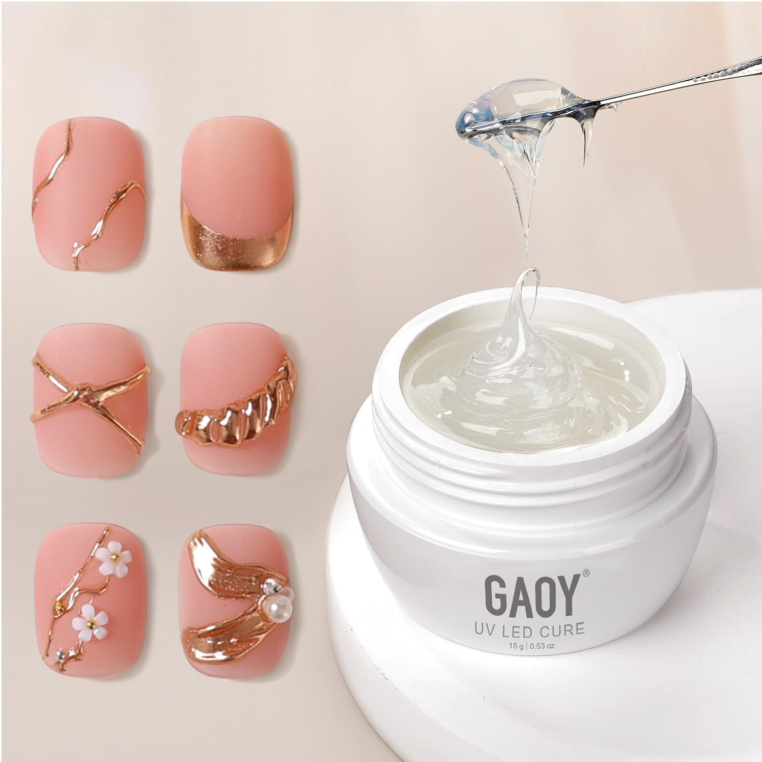 GAOY 3D Sculpting Gel for Nail Art, Semi-Solid Modeling Gel for Rubbing Chrome Nail Powder, Sticking Rhinestones and Painting, No Wipe image number 1