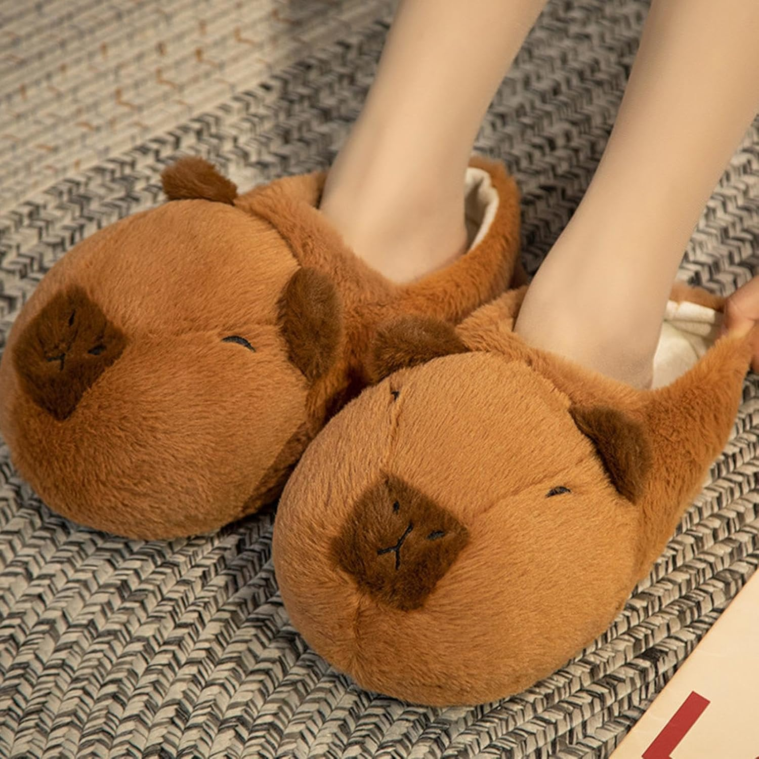 Patifirst Capybara Slippers Women, Cute Capybara Slippers, Plush Cartoon Animal Home Slippers, Fluffy Non-Slip, Warm Winter House Slippers, Funny Slippers for Women image number 4