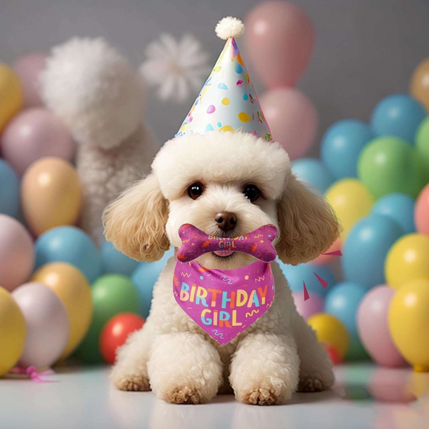 Dog Birthday Triangle Bib, Dog Birthday Bandana, Birthday Dog Bandana, Birthday Bone Toy with Dog, Suitable for Small, Medium and Large Female Dogs and Cats