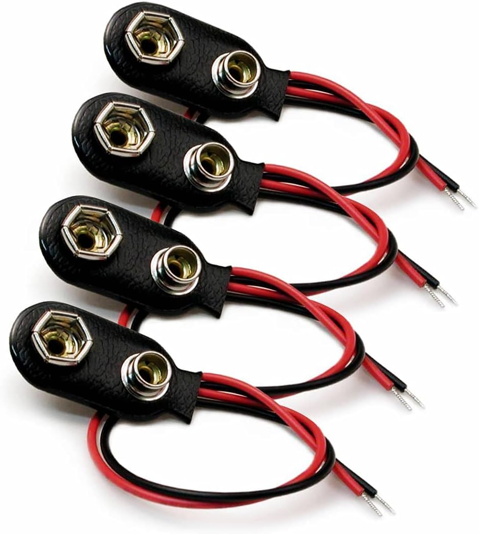 9V Side-Entry Battery Snap Connector with Tinned Wire Leads ? Pack of 4
