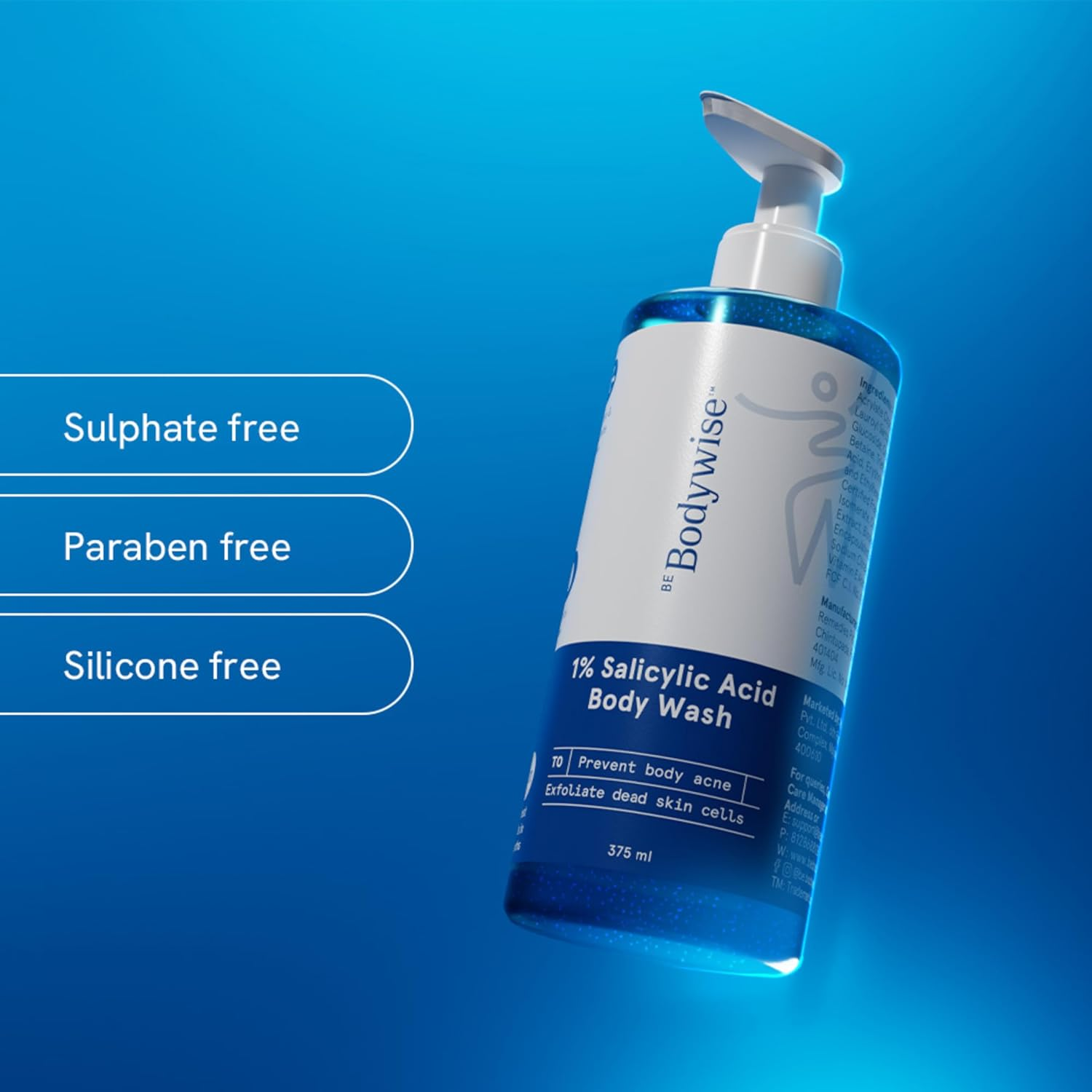 Be Bodywise 1% Salicylic Acid Body Wash 375 Ml | Refreshing Showering Gel That Helps to Prevent Body Acne & Cleanse Skin | Paraben and SLS Free image number 4