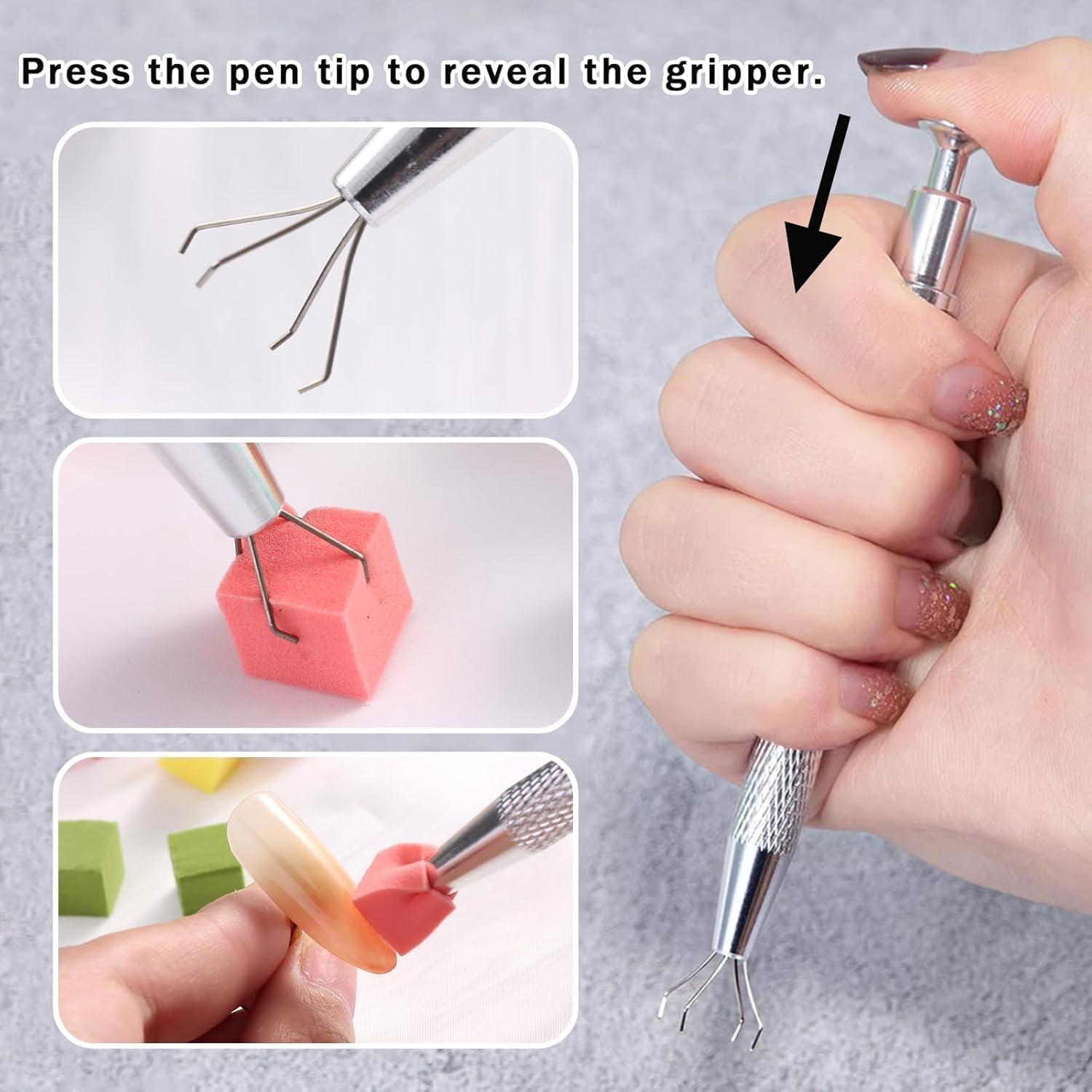 200 Pack Nail Sponge Set with Metal Grabber & 2 Silver Claw Clips Professional Gradient Makeup Sponges for Nail Art & Blush Blending Disposable Salon Manicure & Ombre Tools image number 6