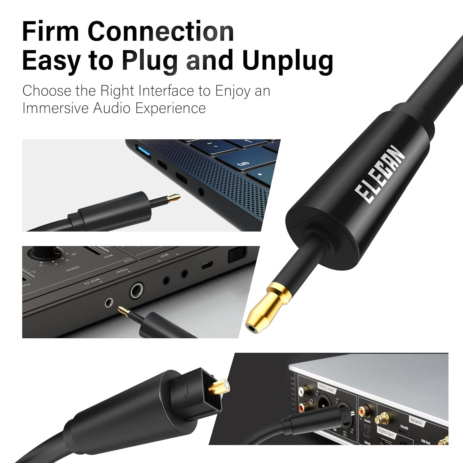 Elecan Mini Toslink to Toslink Digital Optical S/PDIF Audio Cable 4 Ft, Gold Plated Soft Flexible Fiber Optic Cable,Signal Protection Pvc,Surround Sound for Soundbar,Home Theater,Hi-Fi System+Ties MI image number 5