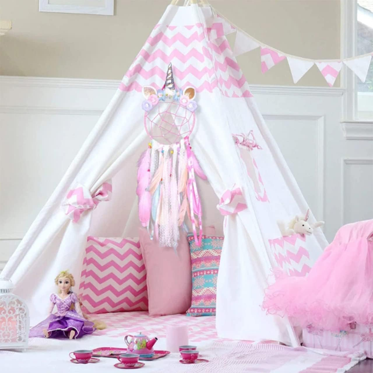 Unicorn Dream Catchers for Girls Wall Hanging Decor and Hair Clip Hanger Organizer Ornament Festival Gift