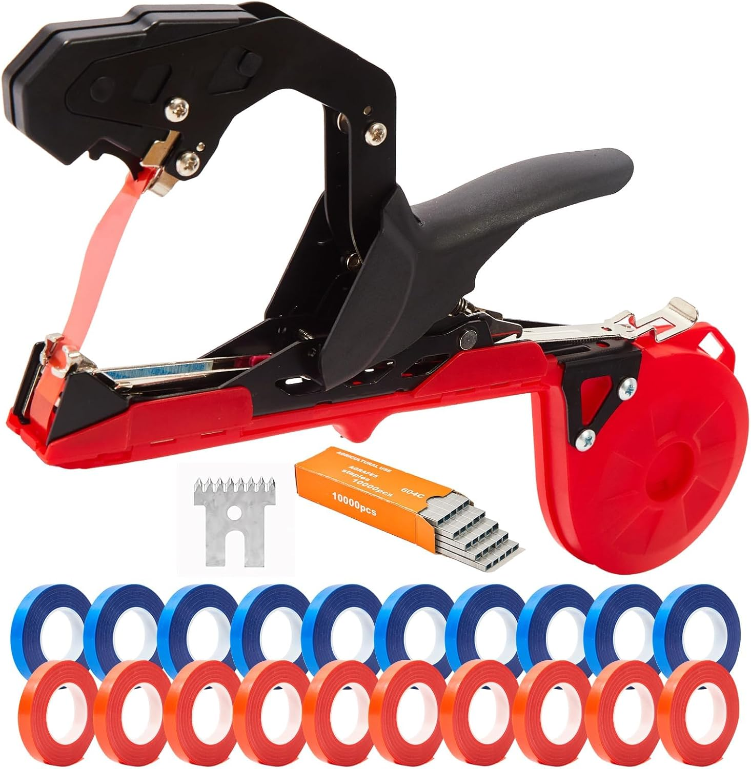 Plant Tie Tapener Gun, Lightweight Vine Tying Tool for Quick Plant Tying, Garden Tapper Stapler with Tape & Staples for Gardeners, Farmers (Red) image number 2