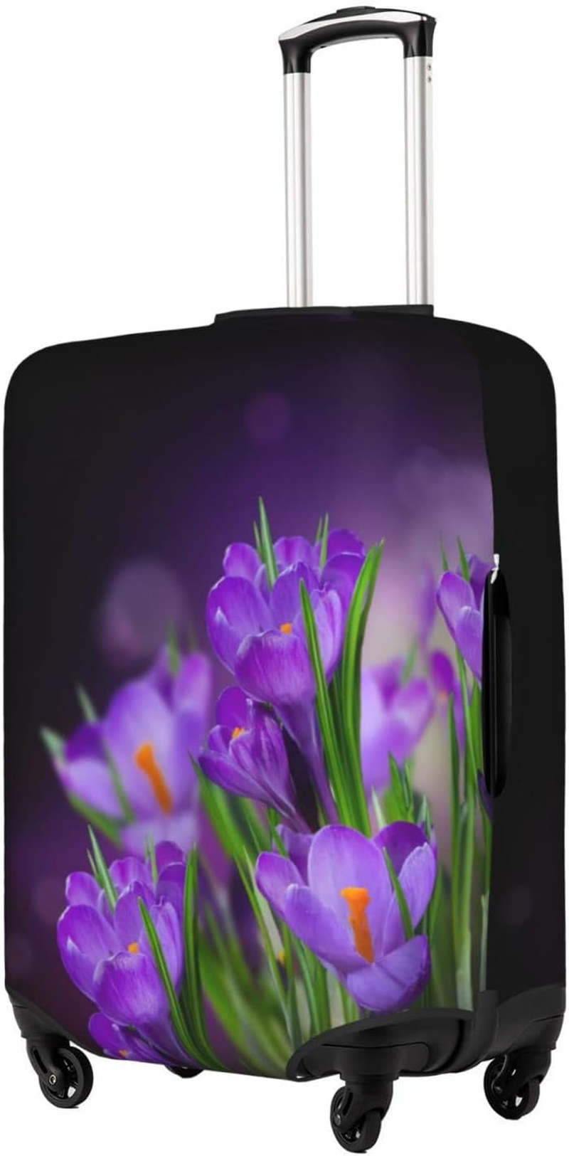 Green Leaves and Purple Flowers Luggage Cover Washable Suitcase Protector Anti-Scratch Suitcase Cover Fits 18-32 Inch Luggage