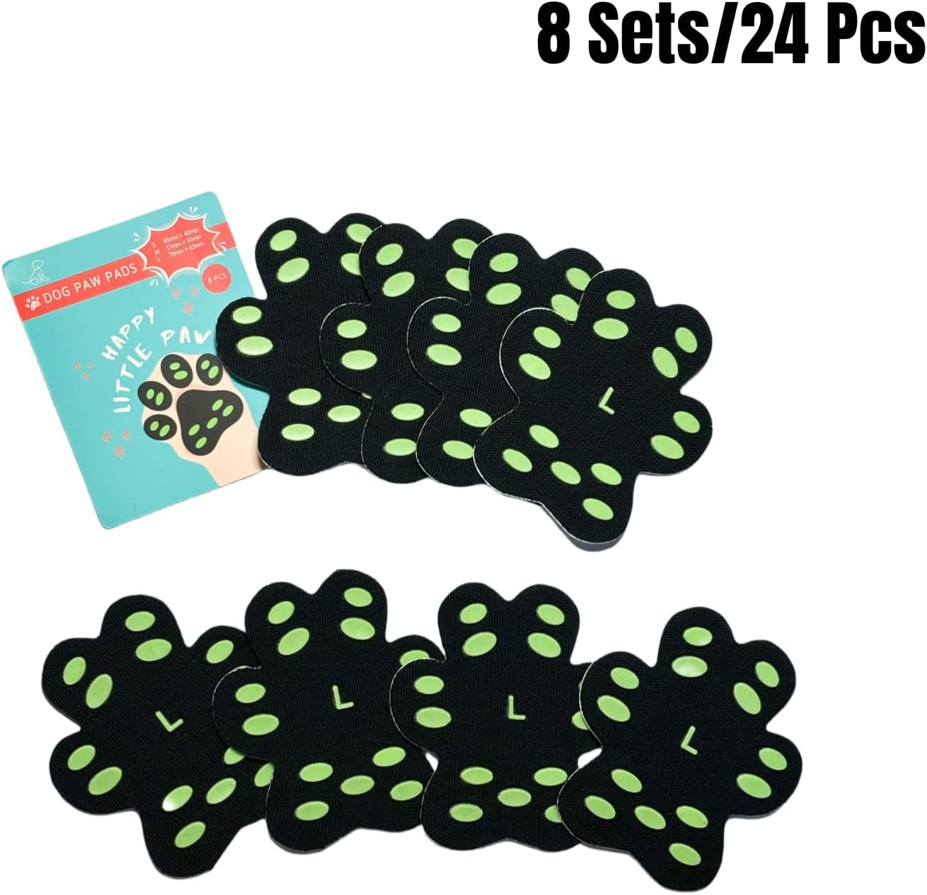 Midrodlle Dog Paw Pad Protector, Non-Slip Traction Pads with Dots, 8 Sets/24 Pcs, Black with Green Dots (Large) image number 5