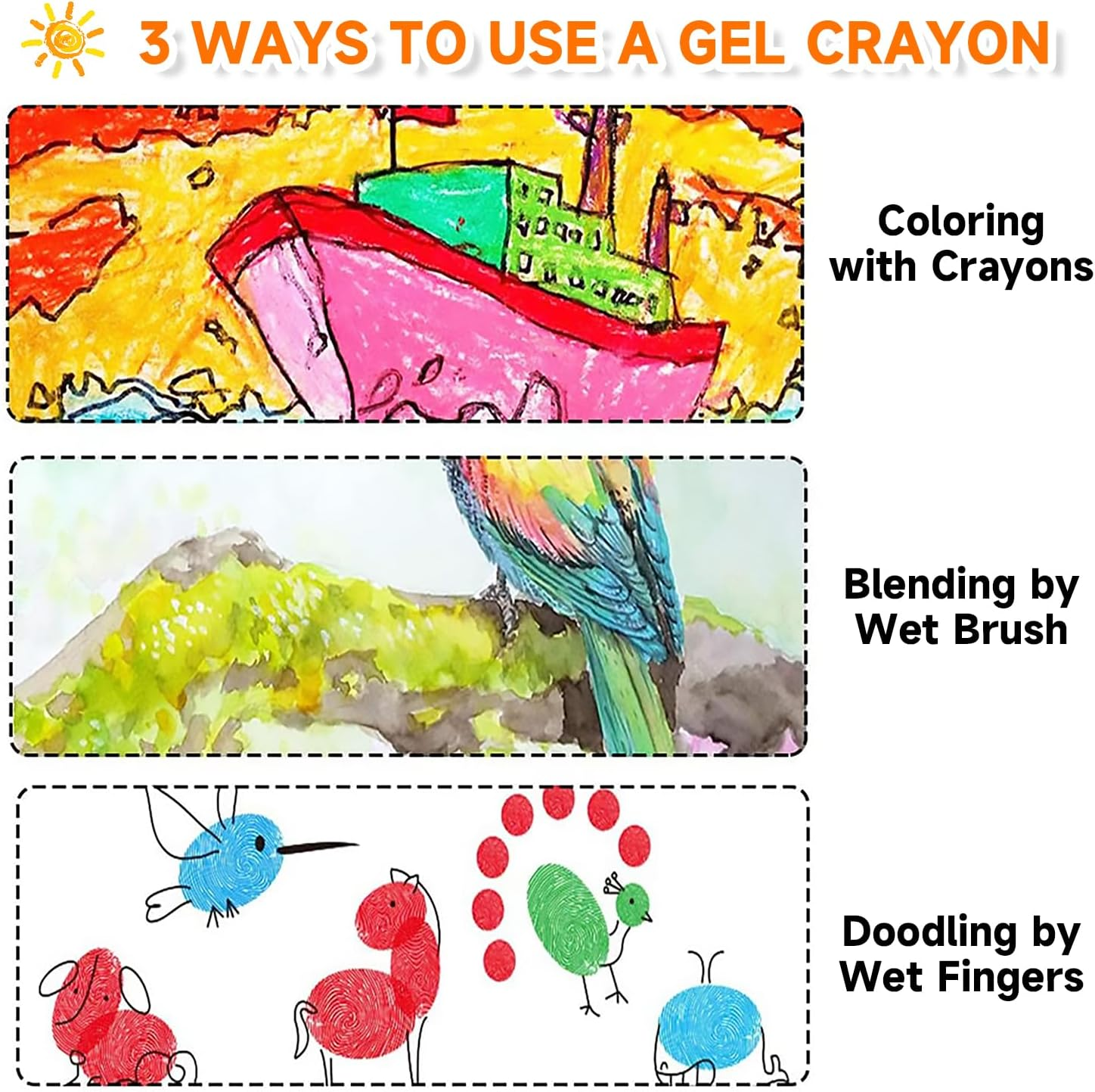 Shuttle Art Gel Crayons for Toddlers, 48 Colours Non-Toxic Crayons Set with 1 Brush and Foldable Case for Kids Children Colouring, Crayon-Pastel-Watercolour Effect, Ideal for Paper image number 6