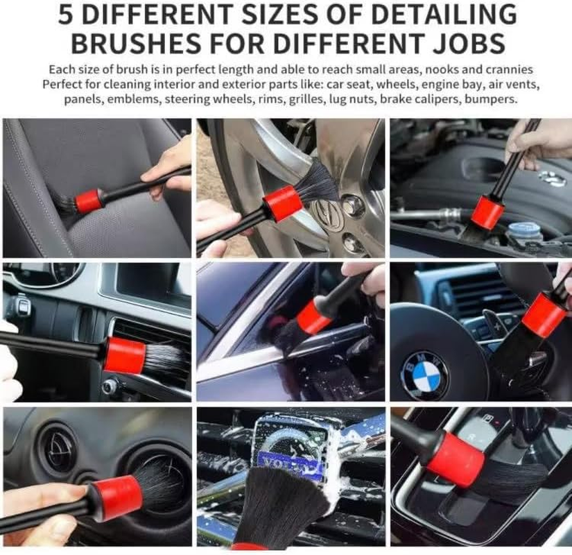 ZANZER 10Pcs Pro Car Wash Kit: Wheel Brush Set, Auto Cleaning Tools, Extendable Rim Cleaner with Storage, Detailing Brushes & Microfiber Towel for Interior/Exterior Wheels/Dashboard/Air Vents image number 1