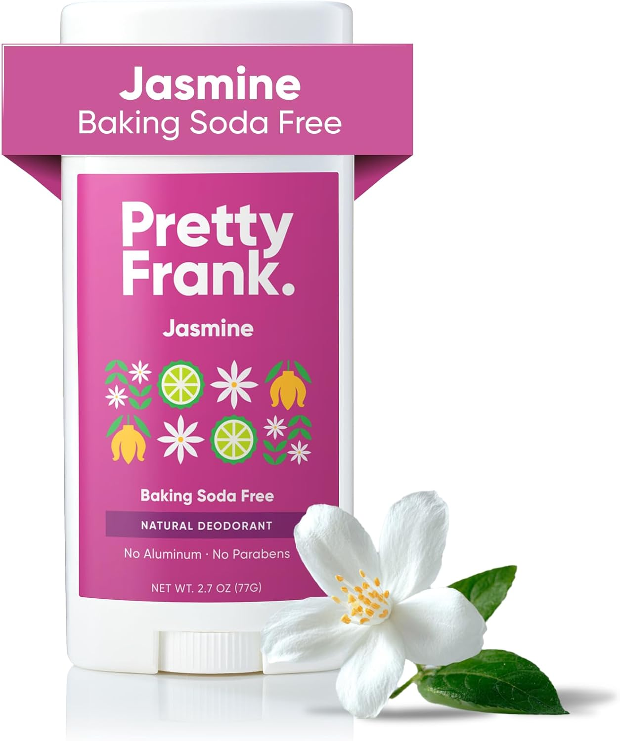 (Jasmine, 80Ml (Pack of 1)) - Pretty Frank Natural Deodorant Stick, Baking Soda Free Natural Deodorant for Women, Men, Teens, Kids - Paraben Sulphate Free with Arrowroot, Coconut Oil, Shea Butter, Vitamin E, Zinc (Jasmine, 1Pk)