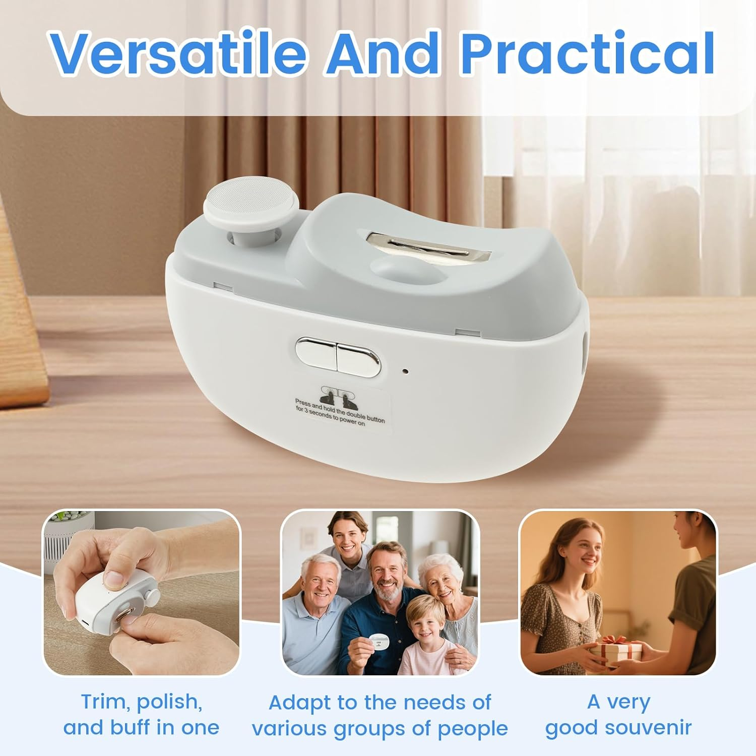 Electric Nail Clipper Portable Automatic Nail Trimmer USB Rechargeable Power Manicure Grinder for Adults Baby Senior (White)