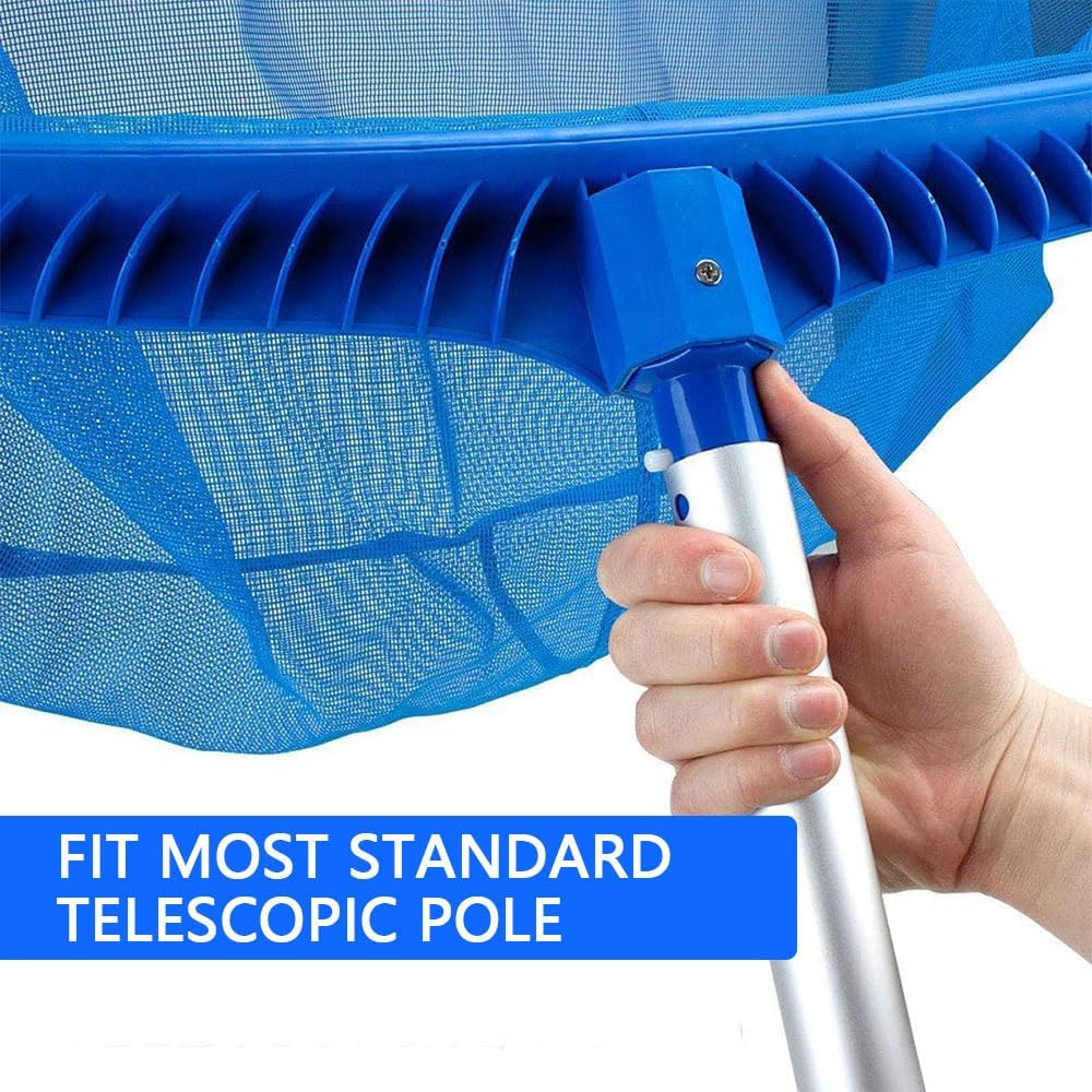 Pool Skimmer Net, 20" Heavy Duty Leaf Rake with Fine Mesh Deep Bag, Plastic Frame Cleaning Tool for Swimming Pools & Ponds, Fits Standard Poles, Blue