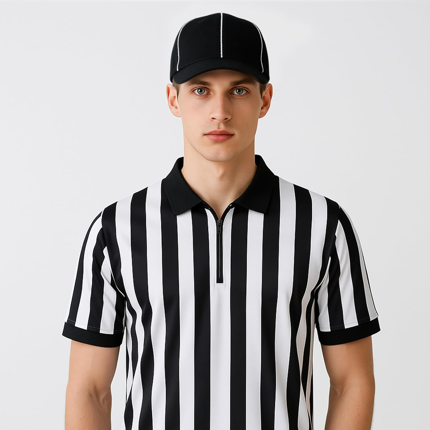 TOPTIE Sporting Goods Official Referee Hat Black with White Stripe, Adjustable Black Ball Cap