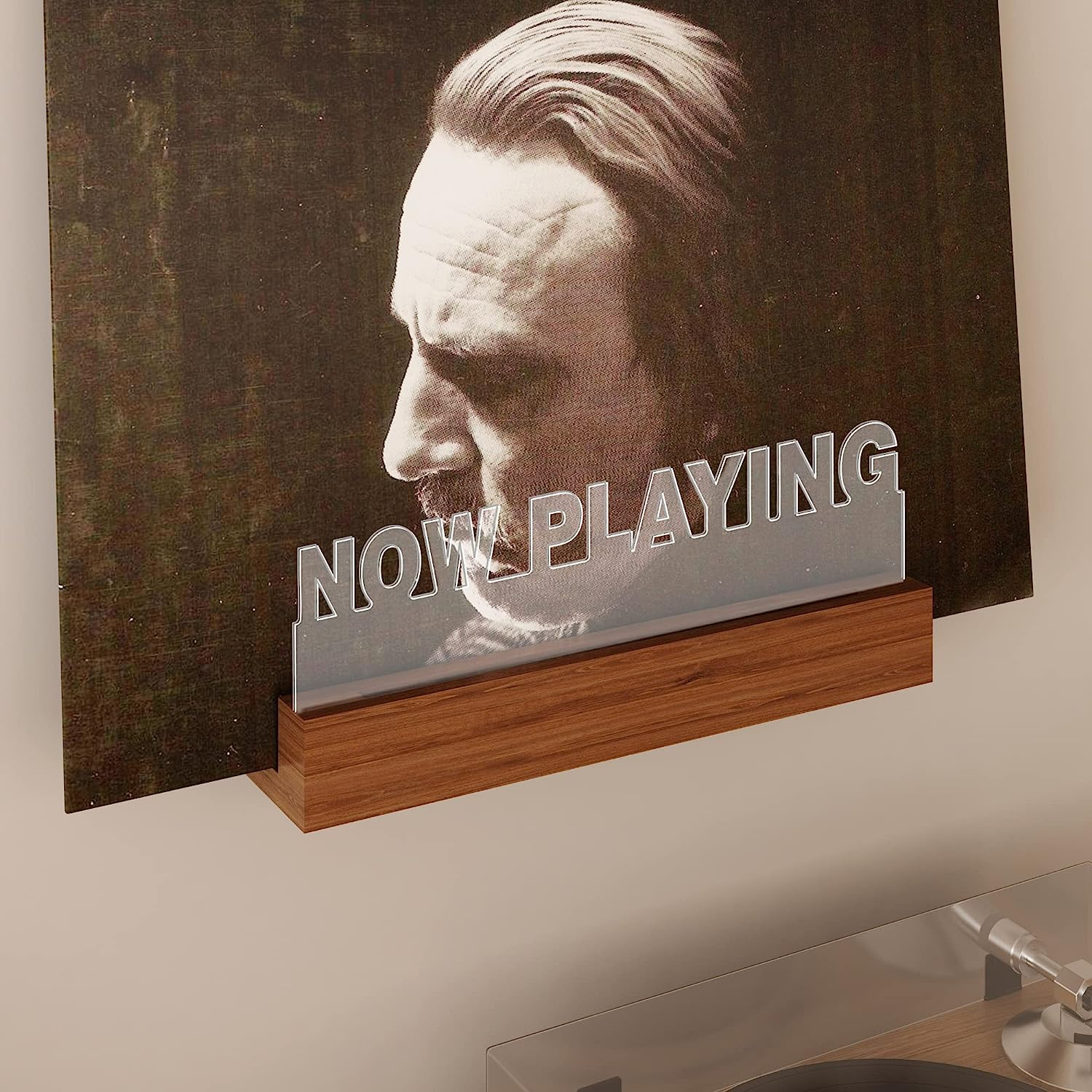 Now Playing Vinyl Record Stand, Light up Now Spinning Record Holder, Wooden Acrylic Holder for Vinyl Album Display and Storage with Warm White Colour Lights image number 3