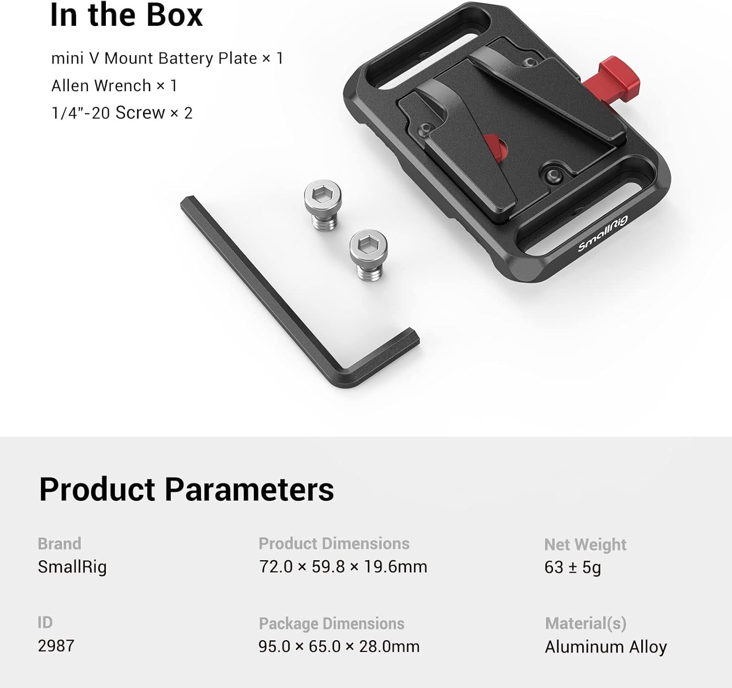 Smallrig Mini V Mount Battery Plate - 2987 image number 1