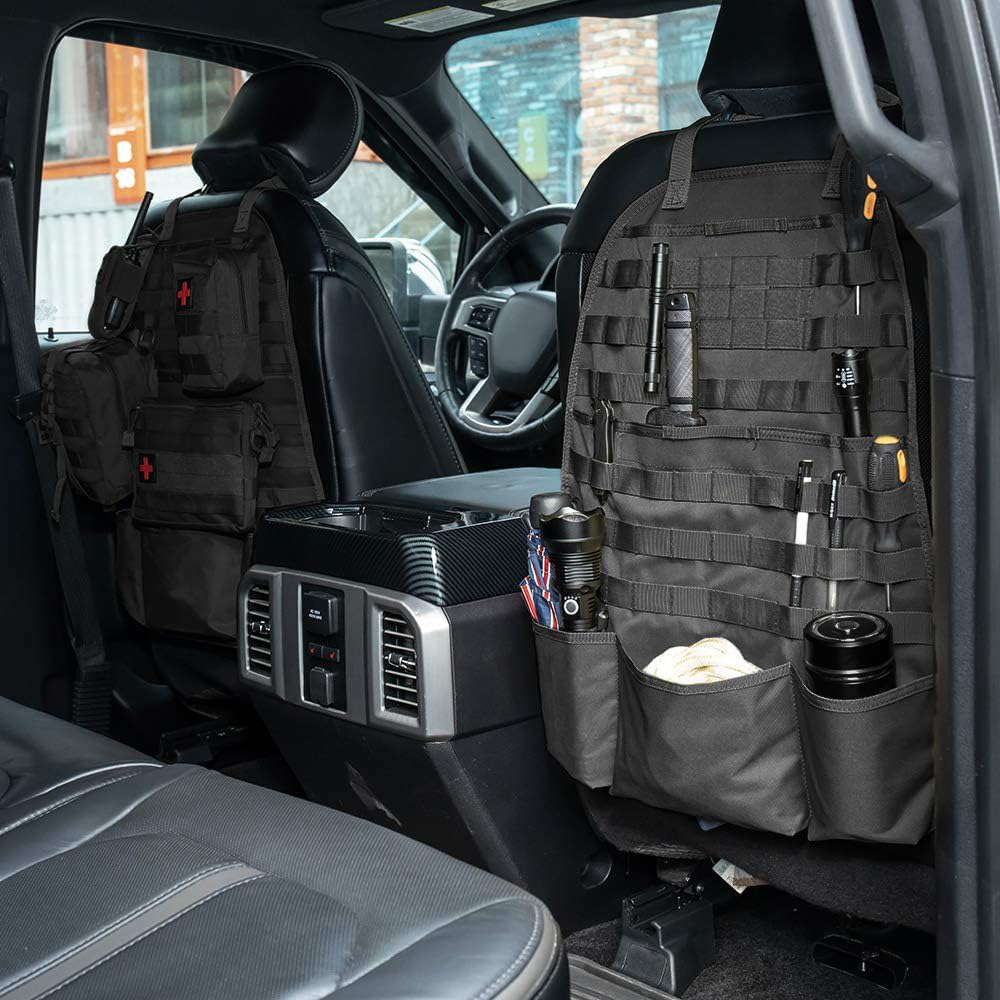 Car Seat Back Organizer, Upgraded Tactical Molle Vehicle Panel, Universal Back Seat Storage Molle Pouches Bag, Car Seat Cover Protector Kick Mat for POER Suzuki Jimny Wrangler SUV Truck, 1 Pack image number 2
