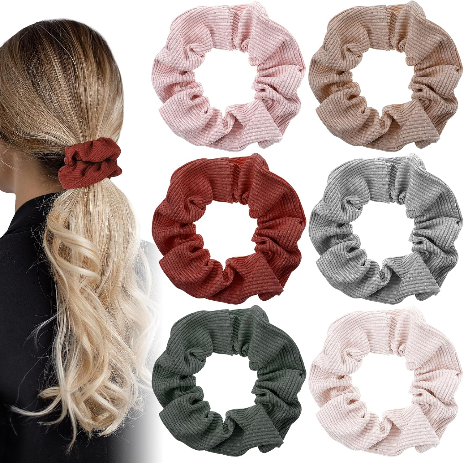 Wanmu 6 Pcs Colorful Hair Scrunchies for Women Girls, No Crease Soft Elastic Hair Ties, Cute Big Cotton Scrunchies for All Hair-Types No Damage (6 Color) image number 4