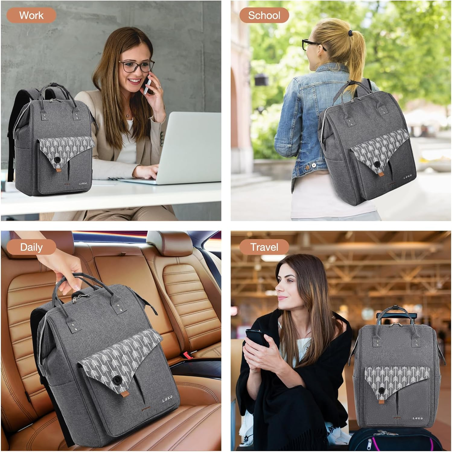 Lekesky Laptop Rucksack Bag for Women 15.6 Inch Computer Backpack School Bag for Travel Business College Women Men- Dark Grey image number 1