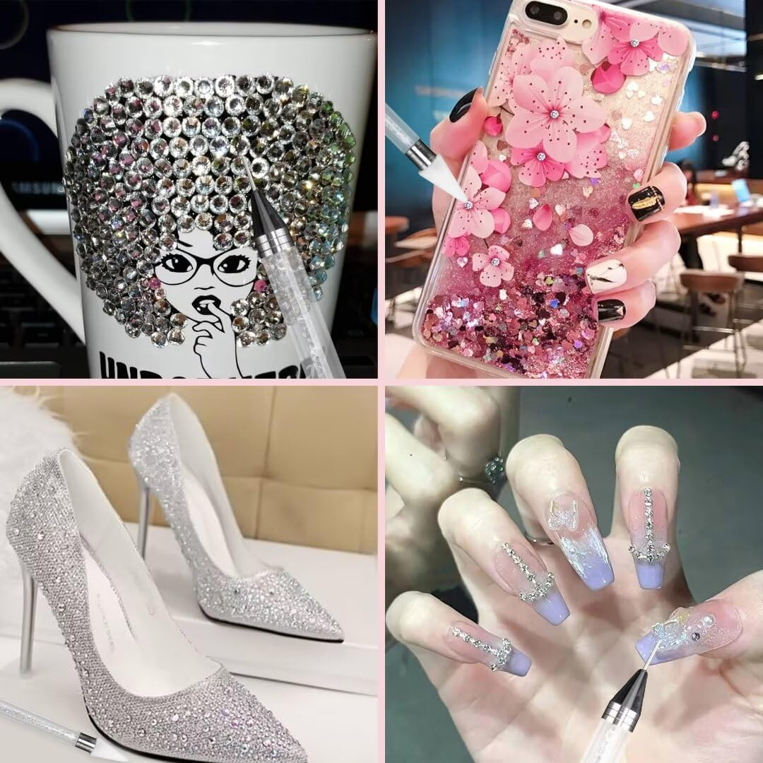 OOTDAY Rhinestone Picker Dotting Pen, 2 Extra Wax Tips, Dual End Nail Tool, Rhinestone Picker Dotting Pen for Gemstones, Crystals, Stones, White image number 3