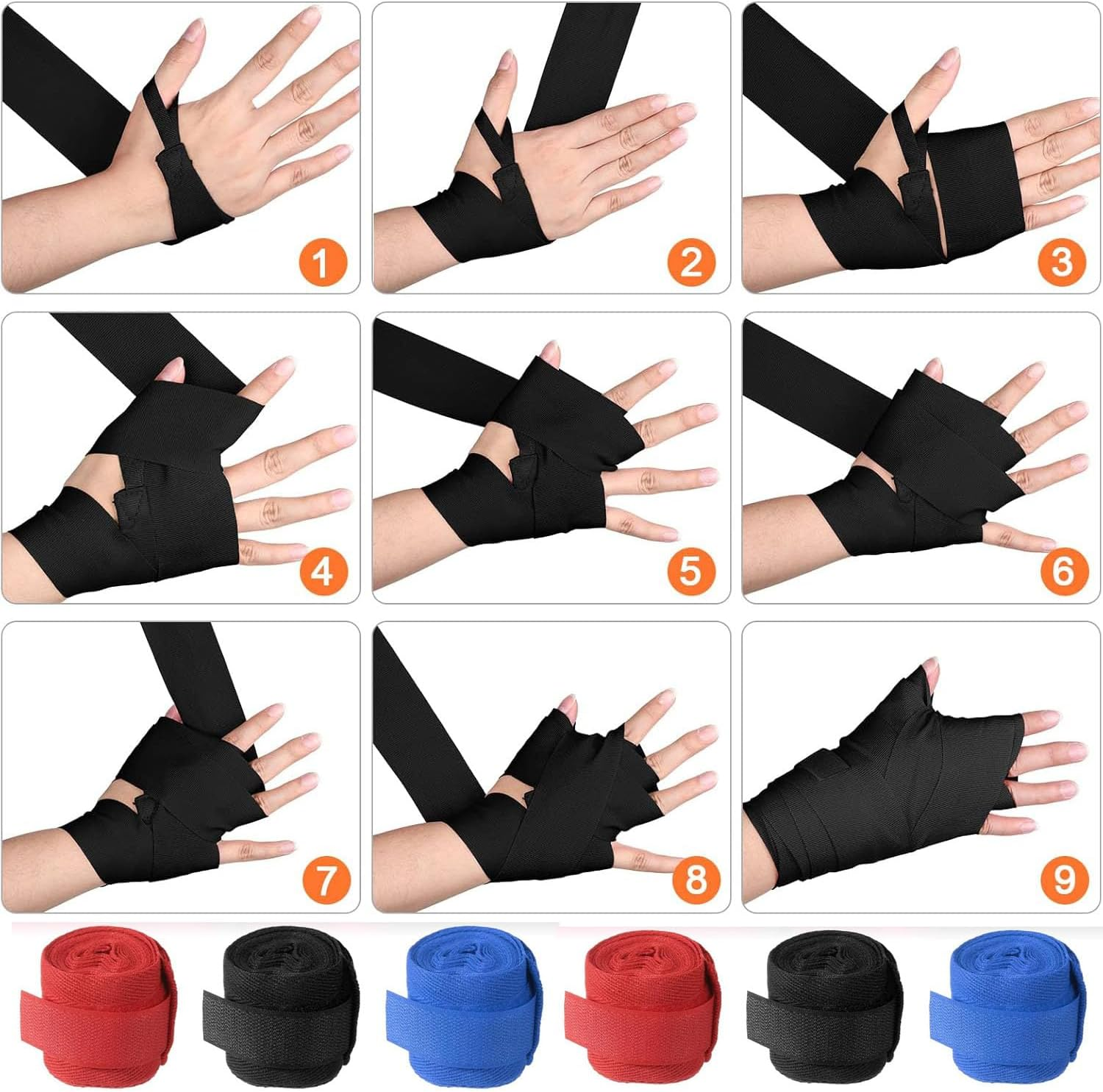 Paifeancodill Boxing Hand Wraps, 2 Rolls Boxing Bandages Inner Gloves, Boxing Wraps, Fist Wrist Protector, Boxing Training Belt Hand Wraps, Elasticated Fabric Thumb Loop for MMA Training Gym