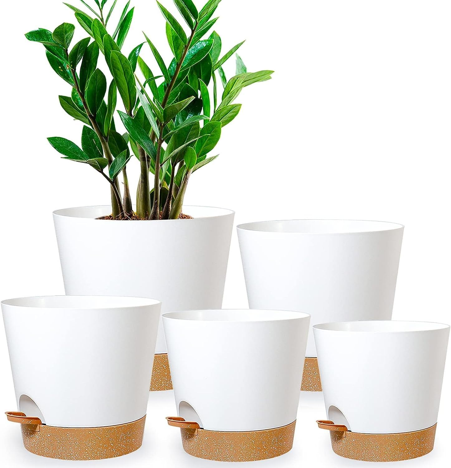6 Pcs Plant Pots, 8/7/6.5/6/5.5/5 Inch Self Watering Plant Pots with Drainage Holes,Modern Decorative Plastic Pots for Plants with Drainage Hole and Tray for All House Plants image number 3