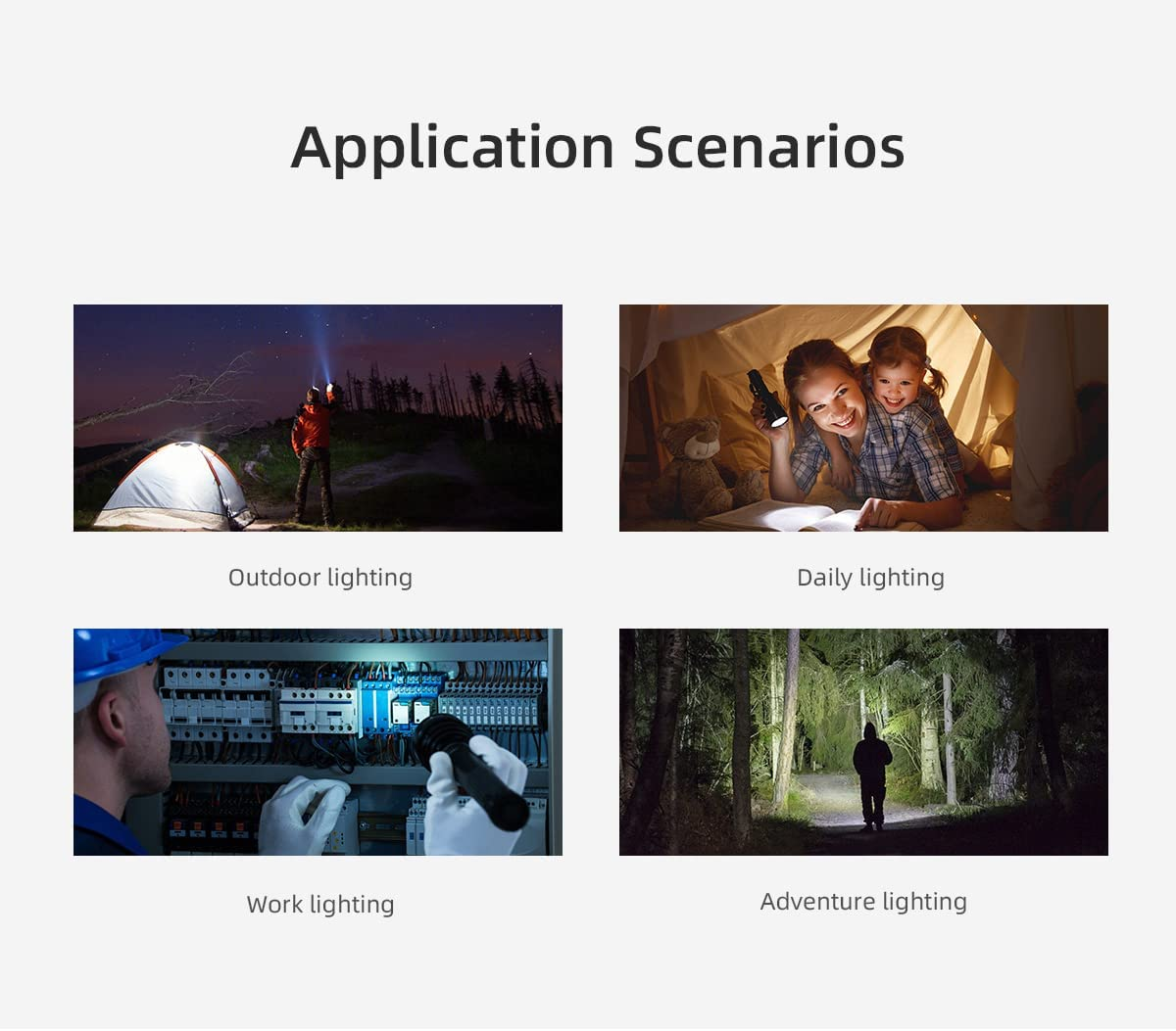 LED Flashlight, USB Rechargeable Flashlights, Bright Lightweight Flash Light, 4 Modes Tactical Waterproof Handheld Flashlight for Camping, Running, Hiking and Emergencies (Black) image number 2