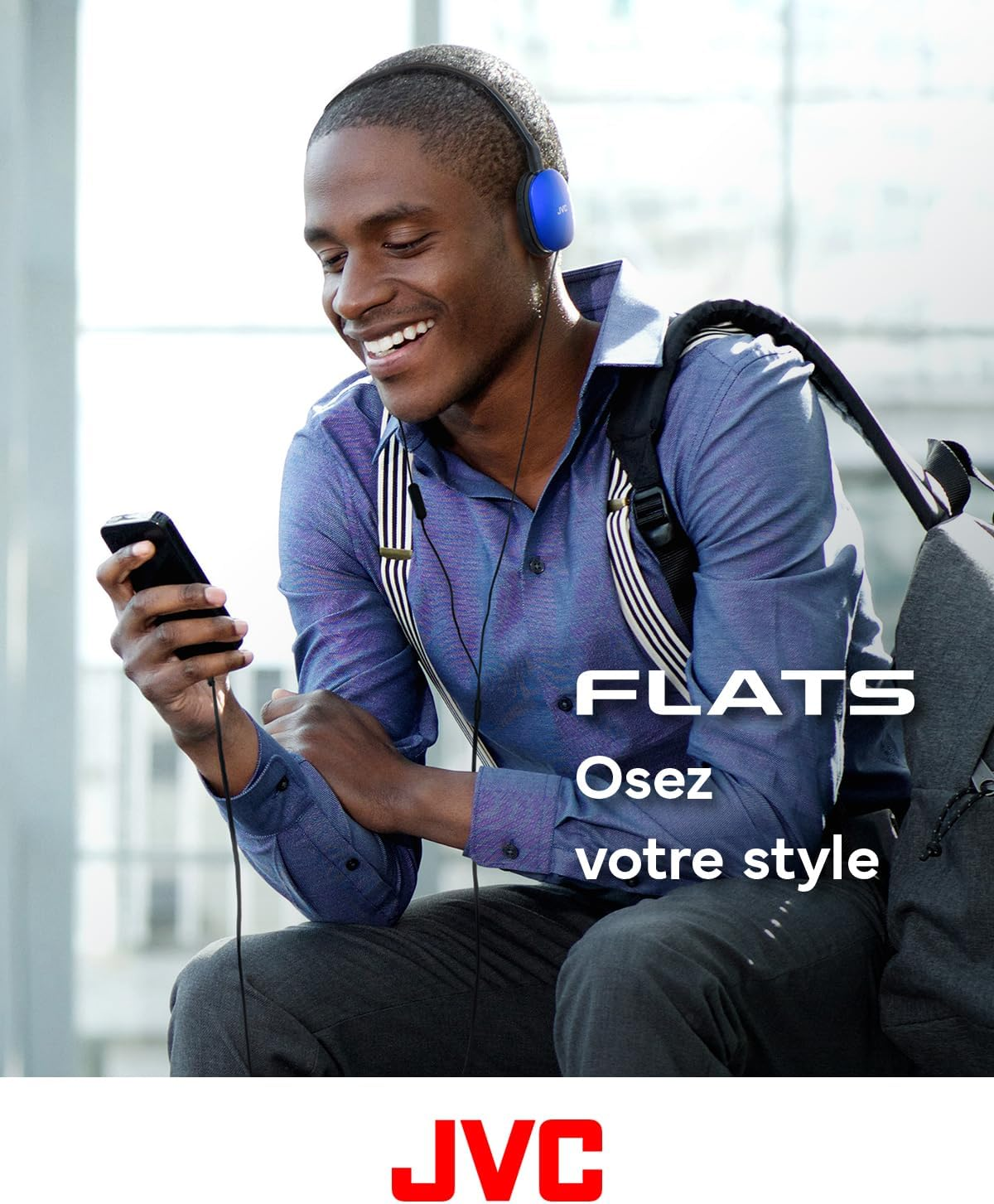 JVC HA-S160M-A Flats Foldable and Compact Headphones in Glossy Trendy Colour, with Switch for Microphone On/Off, Ideal for Teleworking and Online Seminars (Blue) - Purple image number 3