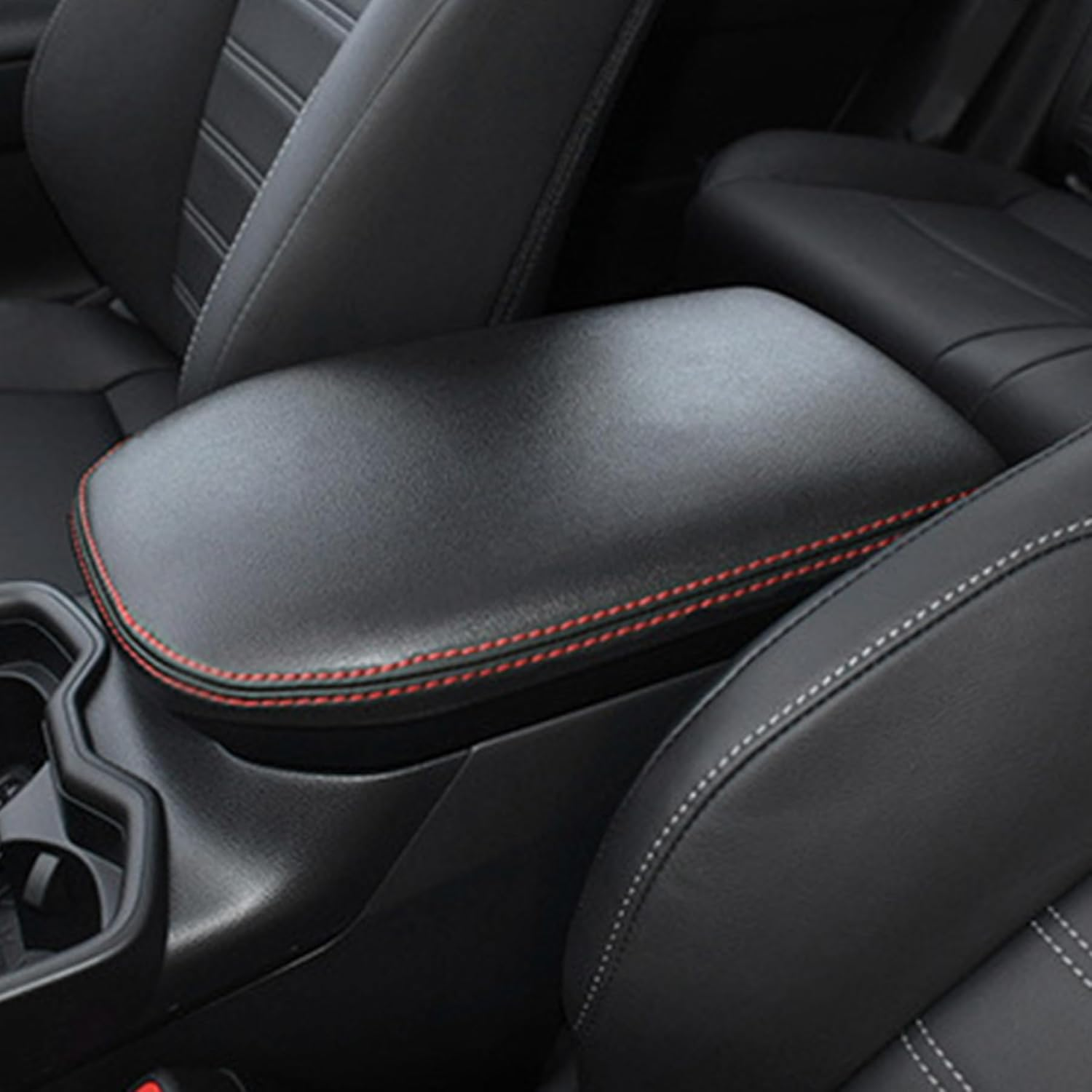 Center Console Cover for Toyota RAV4 2025-2019 Interior Accessories, Leather Car Armrest Cover with Towels, Middle Console Storage Box Pad Protector with Towels (Black)