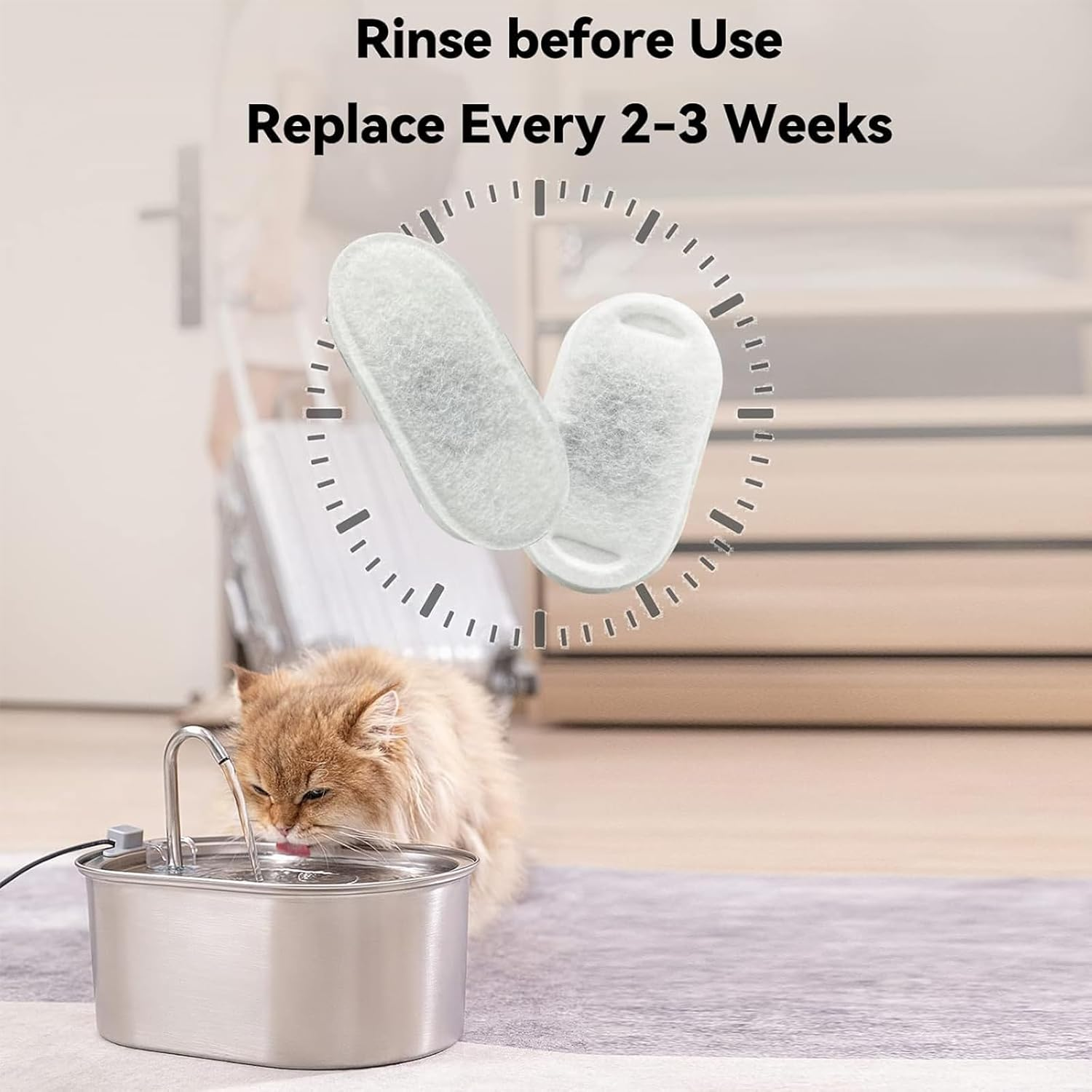 Cat Water Fountain Filters, 30 Pcs Cat Fountain Filters for 108Oz/3.2L& 67Oz/2L Stainless Steel Pet Water Dispenser Fountain Filter Replacement image number 4