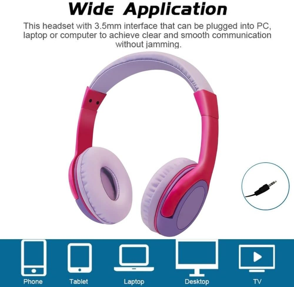 Maro Kids Headphones, Toddler over Ear Headset with Adjustable Headband, Hearing Protection, Volume Limit for Gaming, Music, Airplane, 3.5Mm Jack, Pink image number 5