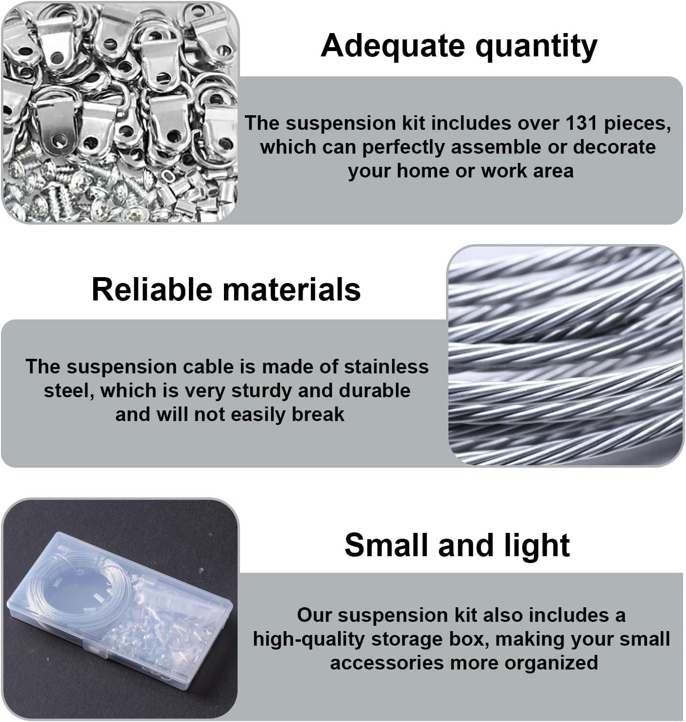 131 Pcs Picture Hanging Kit,100Ft Stainless Steel Picture Frame Wire Heavy Duty with D Ring Hangers and Crimping Sleeves Rope for Wall Art and Picture Hanging Wire image number 4