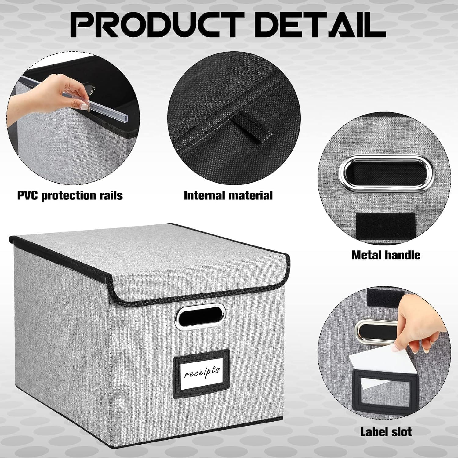 File Organizer Box, Upgraded Large Linen Hanging Office Document Storage Box with Lid, Collapsible Filing Storage Boxes, Filing Box Cabinet for Office Home (Grey) image number 6