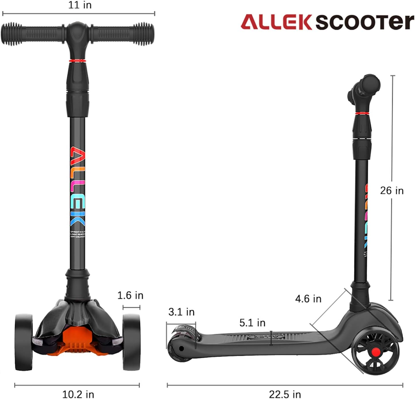 Allek Kick Scooter B02, Lean 'N Glide Scooter with Extra Wide PU Light-Up Wheels and 4 Adjustable Heights for Children from 3-12Yrs image number 2