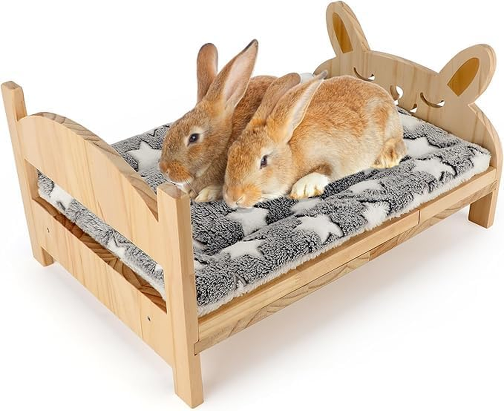 Large Wooden Rabbit Bed with Soft Mat, 2 in 1 Folding Pet Bed for Rabbit Guinea Pig Hamster Ferret Chinchilla Kitten Puppy Sleeping, Detachable Small Animal Bed image number 3