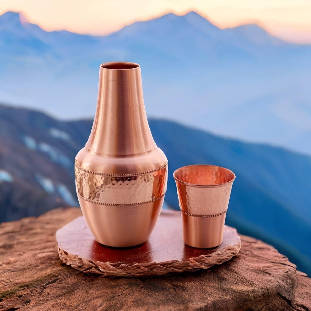 Pure Copper Bedside Carafes, Flask with Tumbler for Ayurveda Health Benefits - Capacity - 1.4 Lt (47.3 US Fluid Ounce) image number 4