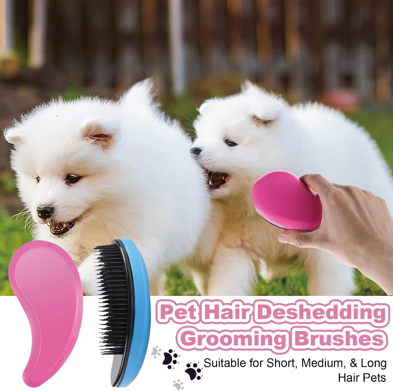 2 Pcs Puppy Brush, Dog Brushes for Grooming, Soft Dog Brush Gentle Puppy Dog Hair Remover Brushes for Teddy Yorkies Maltese Shih Tzu Chihuahua Grooming (Pink, Blue) image number 4
