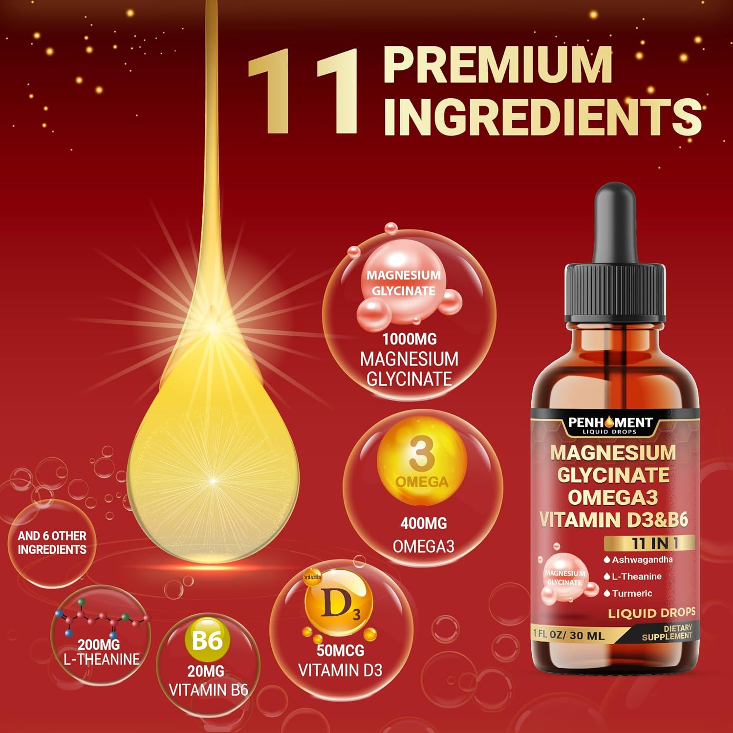 11In1 Magnesium Glycinate Liquid Drop - 2840Mg Maximized Absorption Magnesium Complex Supplement to Support Brain - 2 Month Supply image number 2