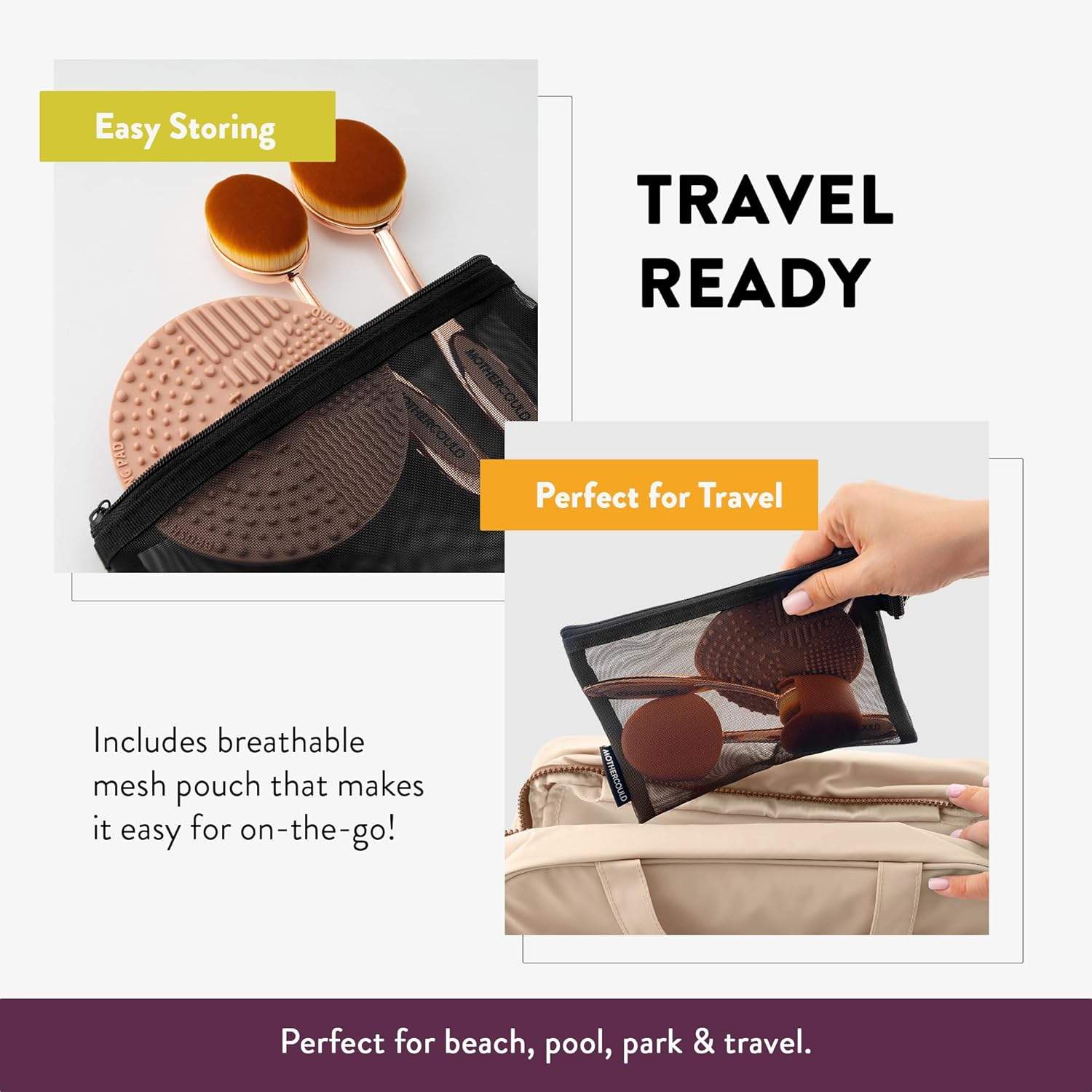 Mothercould Premium Sunscreen Brush Set &ndash; Kids & Baby Sunblock Applicator with Metal Handles, Travel Bag, 2 Brushes, 2 Caps, & Cleaning Mat &ndash; Rose Gold &ndash; Mess-Free Sun Care (2 Pack) (Rose Gold) image number 5