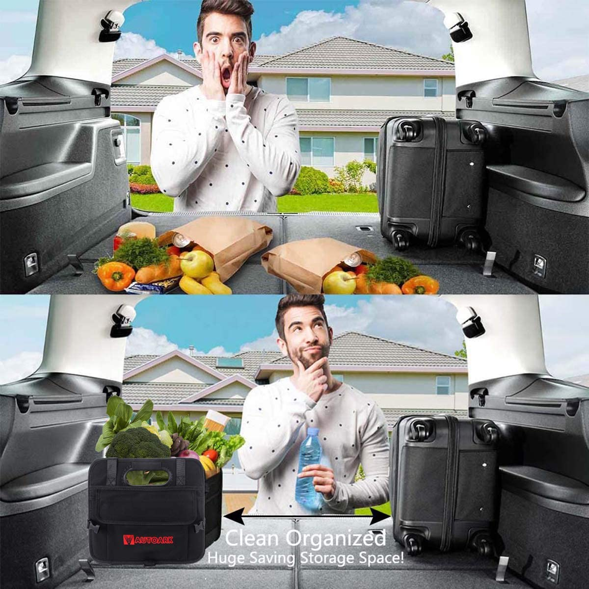 Autoark Multipurpose Car SUV Trunk Organizer,Durable Collapsible Adjustable Compartments Cargo Storage,Ak-072 - Black image number 5