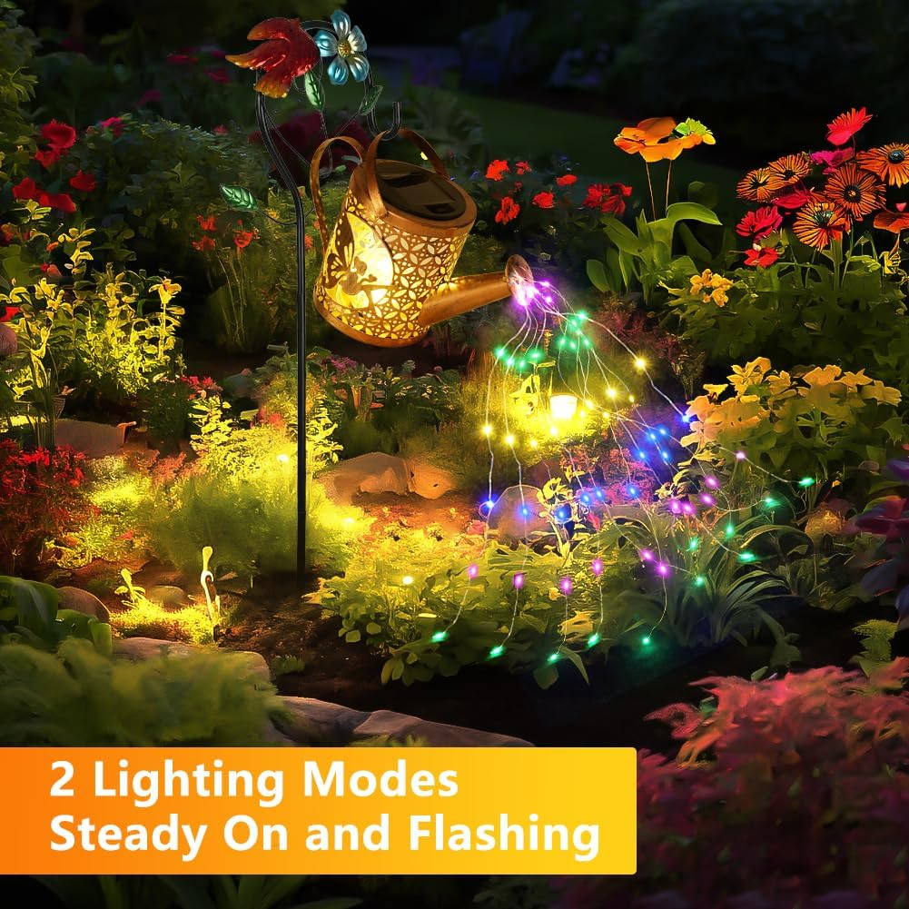 Vsshe Solar Watering Can Fairy Lights Outdoor Garden Decoration, LED Outdoor Solar Lights with Shepherd Hook for Outdoor Garden Waterproof Vintage Fairy Lights for Yard Path Balcony Patio Garden image number 5