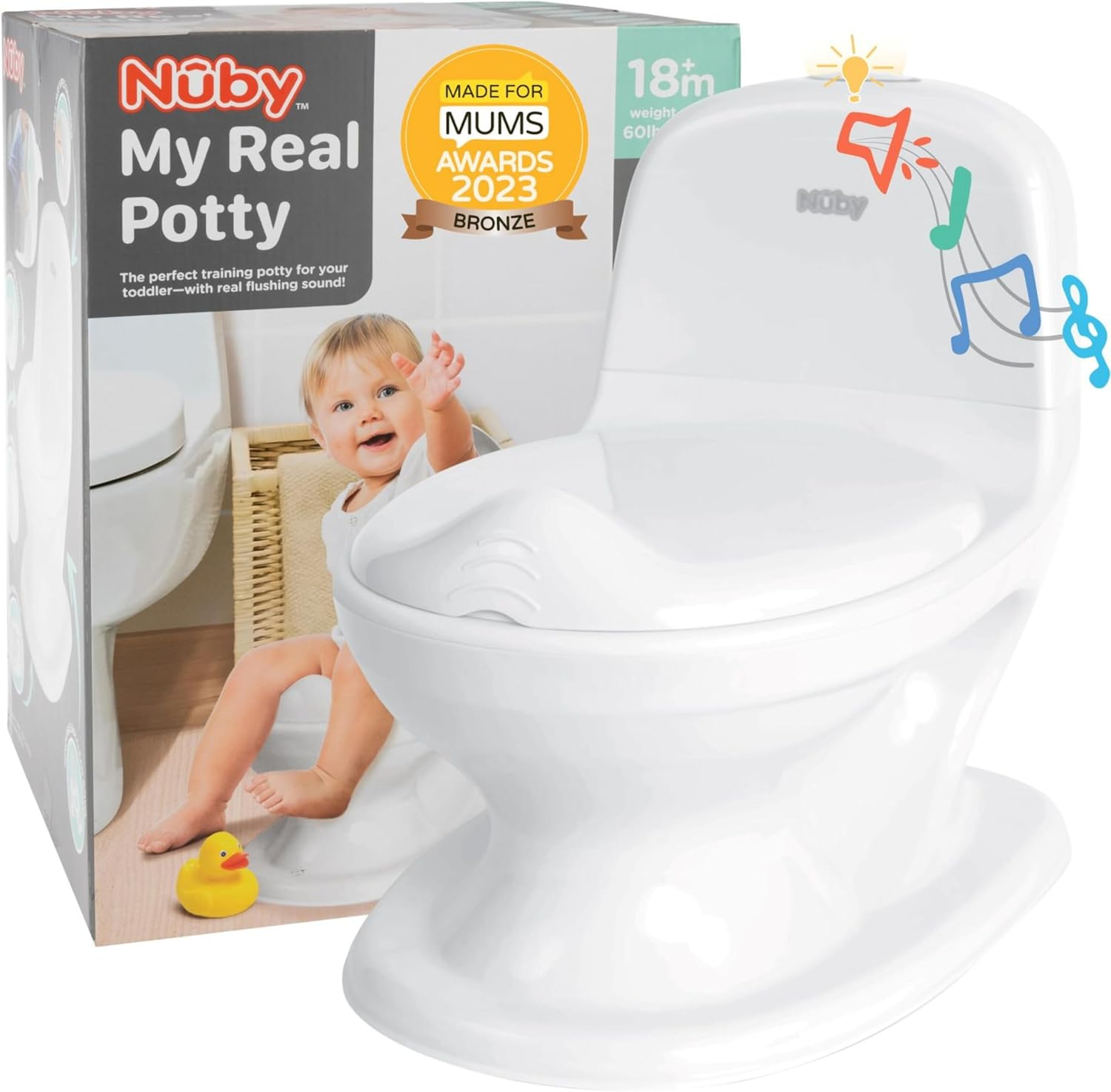 Nuby My Real Potty Training Toilet with Life-Like Flush Button & Sound for Toddlers & Kids, White image number 1