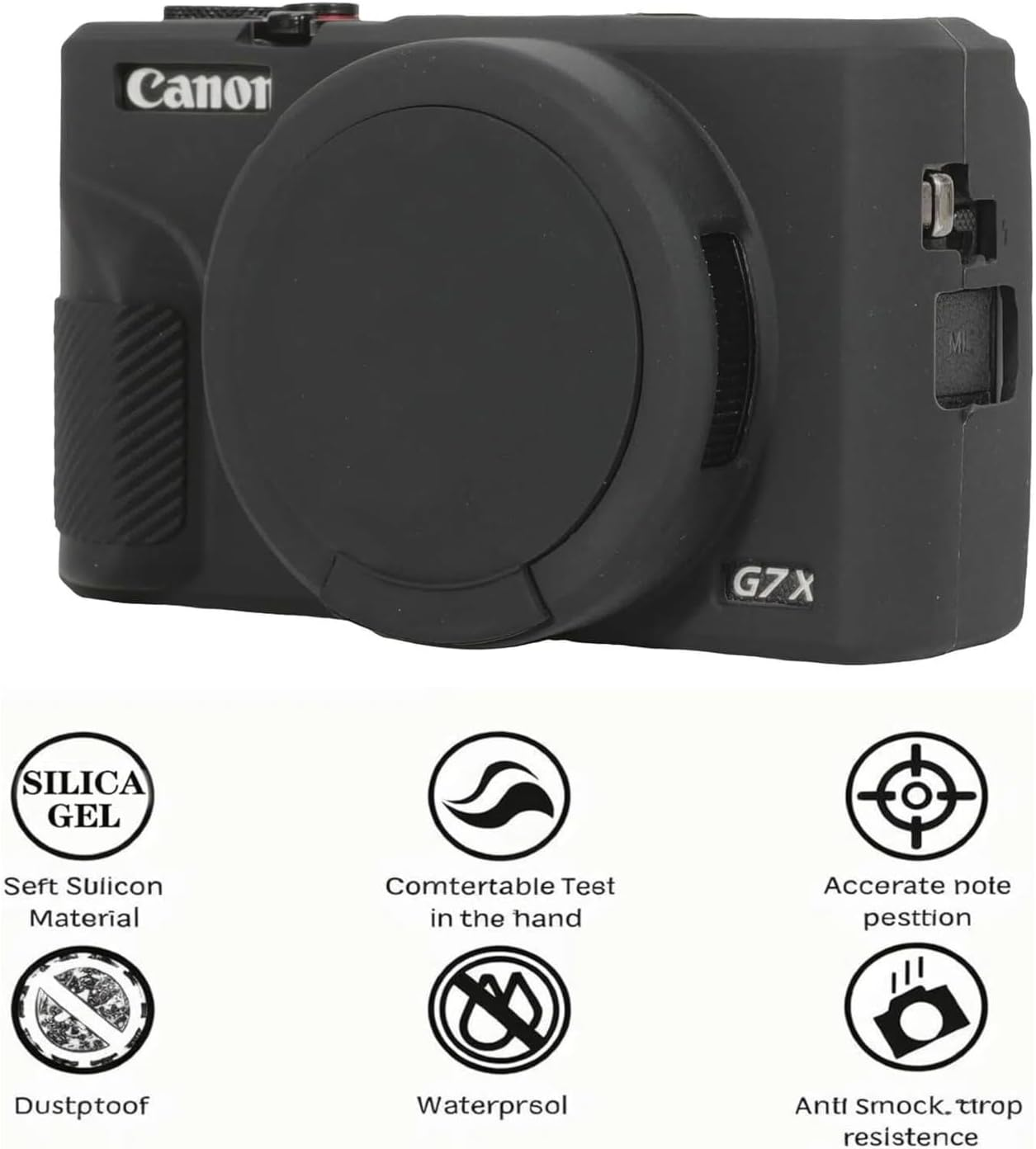 Protective Case for Canon Powershot G7X Mark III, Silicone Digital Camera Case, G7X Mark III Soft Silicone Case Cover Rubber Camera Sleeve with Removable Lens Cover (Black) image number 2